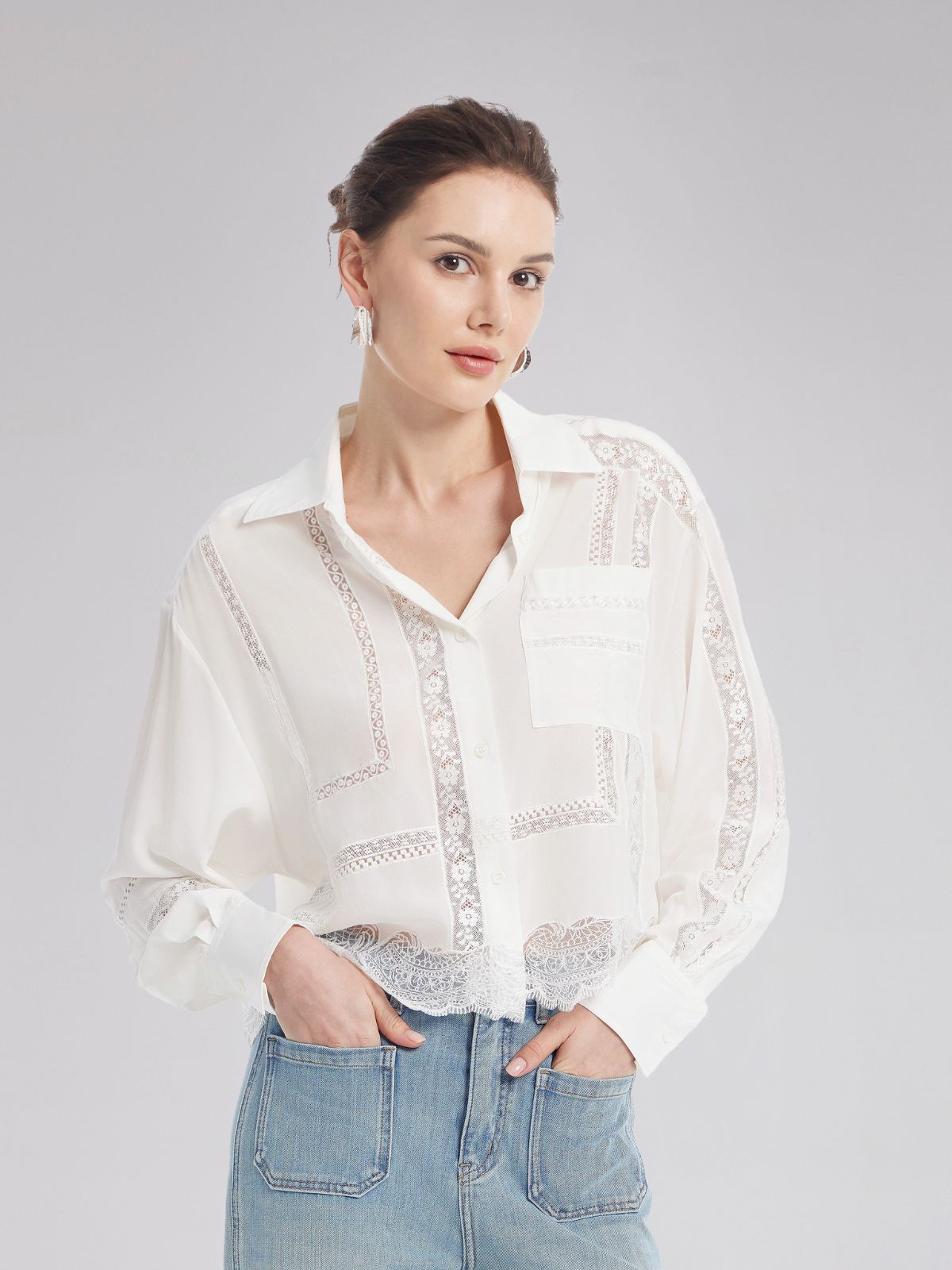 Lace Mesh Patchwork Blouse