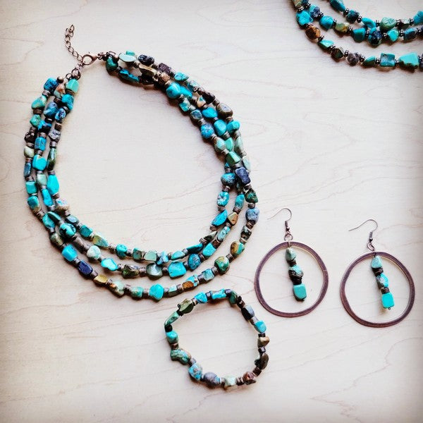 Genuine HuBei Turquoise & Wood Drop Earrings
