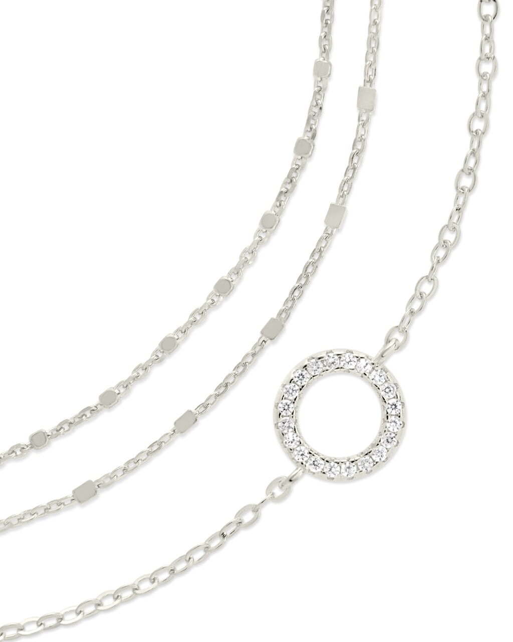 Sterling Silver CZ Circle & Chain Bracelet Set of 3
