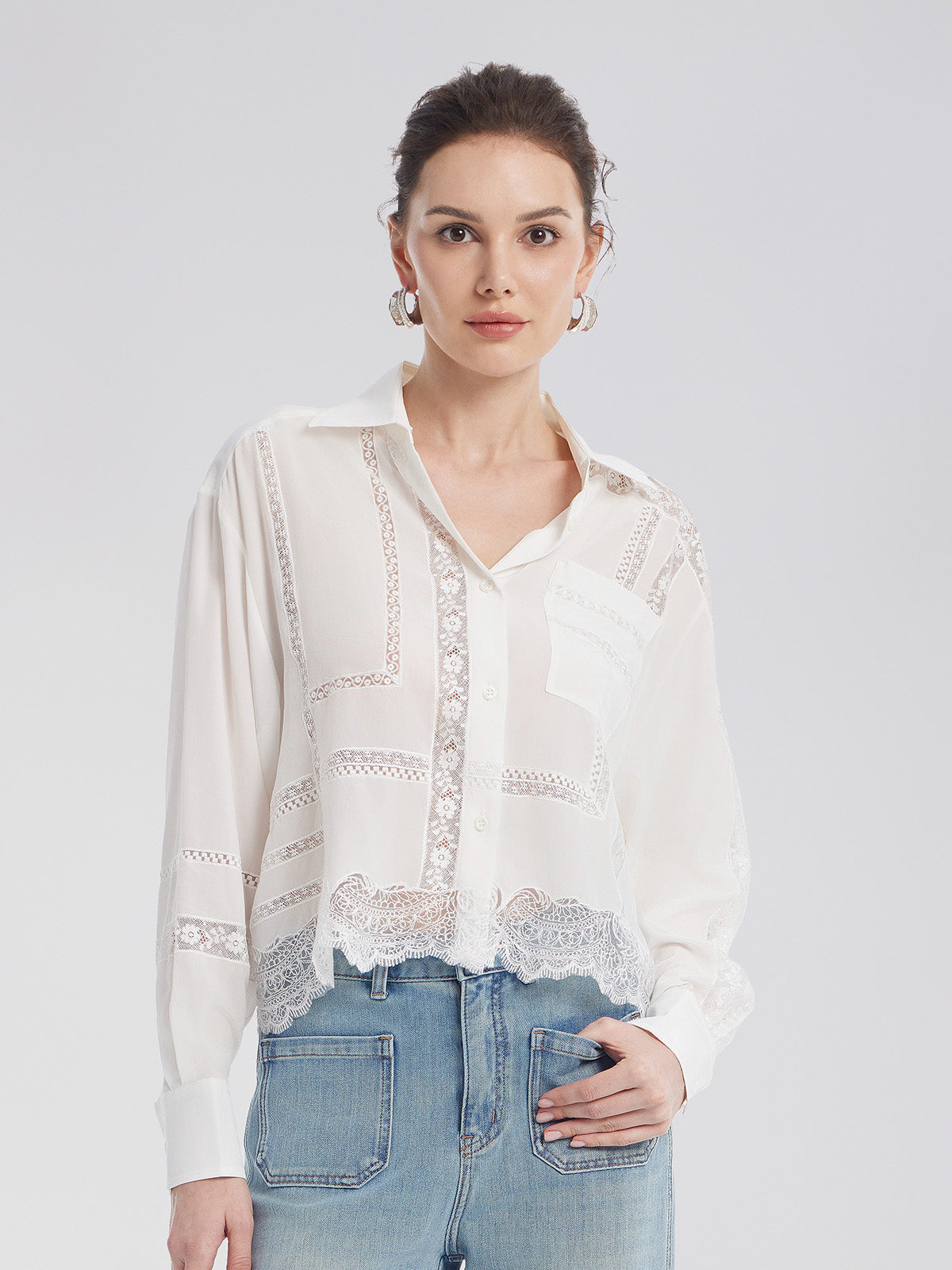 Lace Mesh Patchwork Blouse