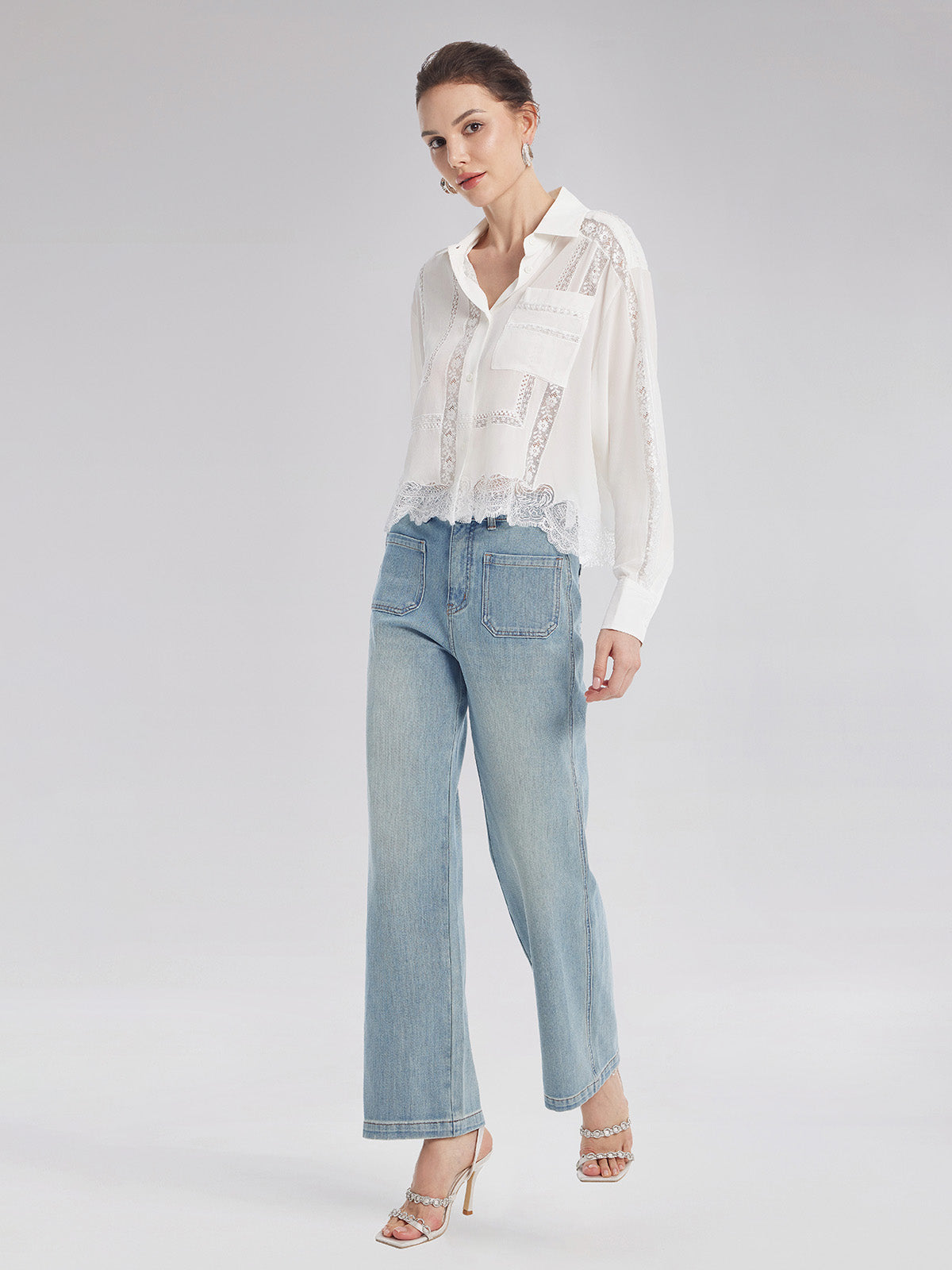 Lace Mesh Patchwork Blouse