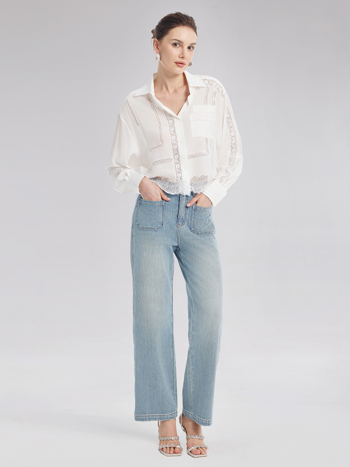 Lace Mesh Patchwork Blouse