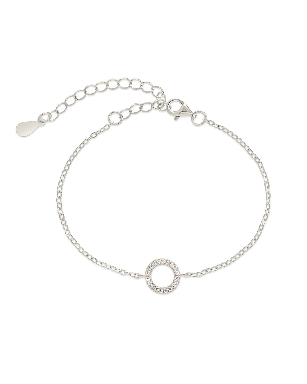 Sterling Silver CZ Circle & Chain Bracelet Set of 3