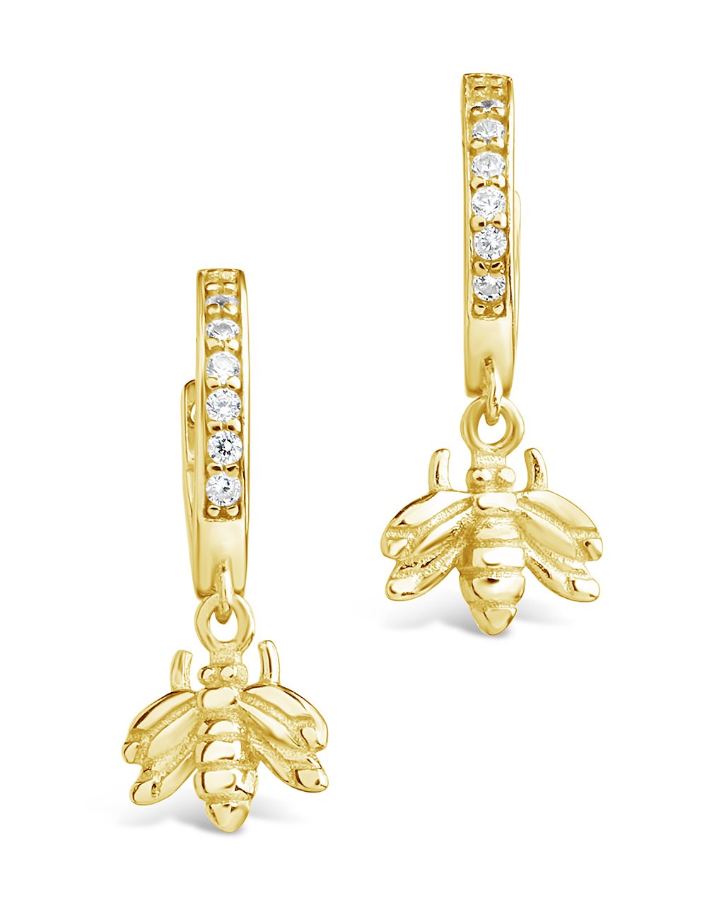 Sterling Silver CZ Bee Micro Hoops