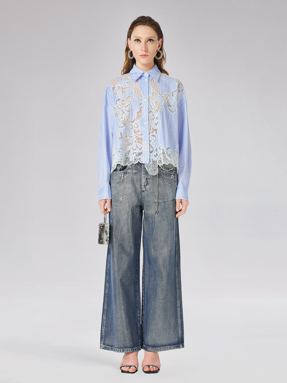 Lace Positioned Embroidered Shirt