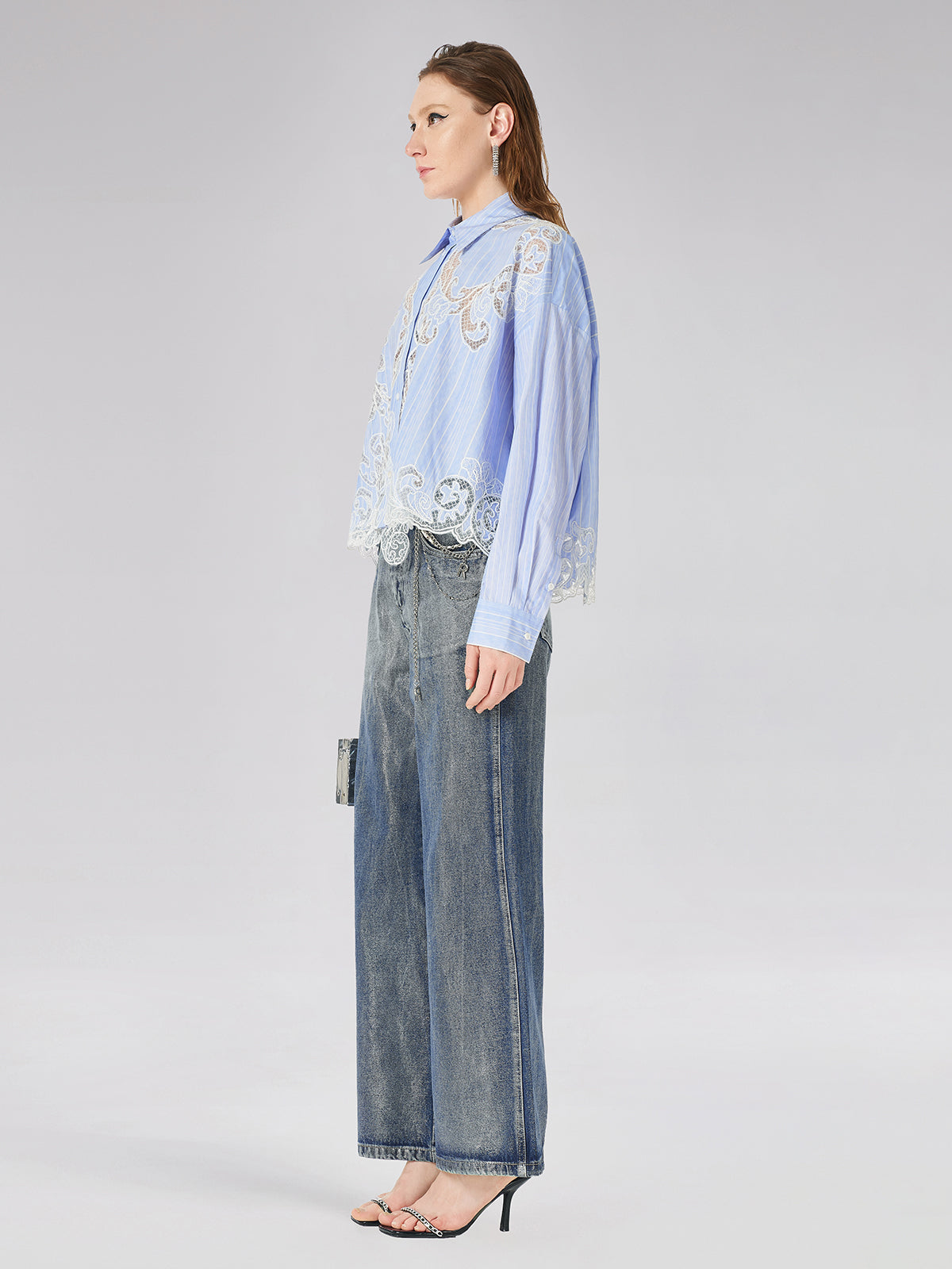 Lace Positioned Embroidered Shirt