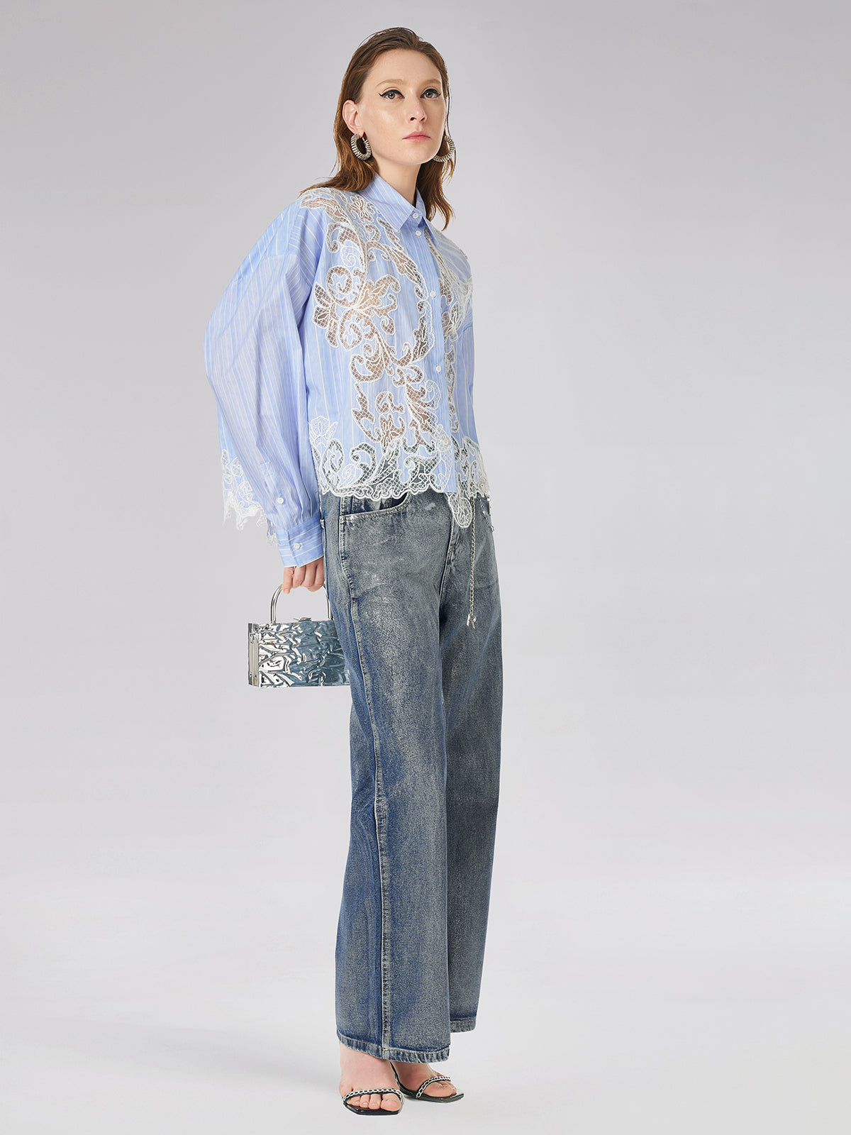 Lace Positioned Embroidered Shirt