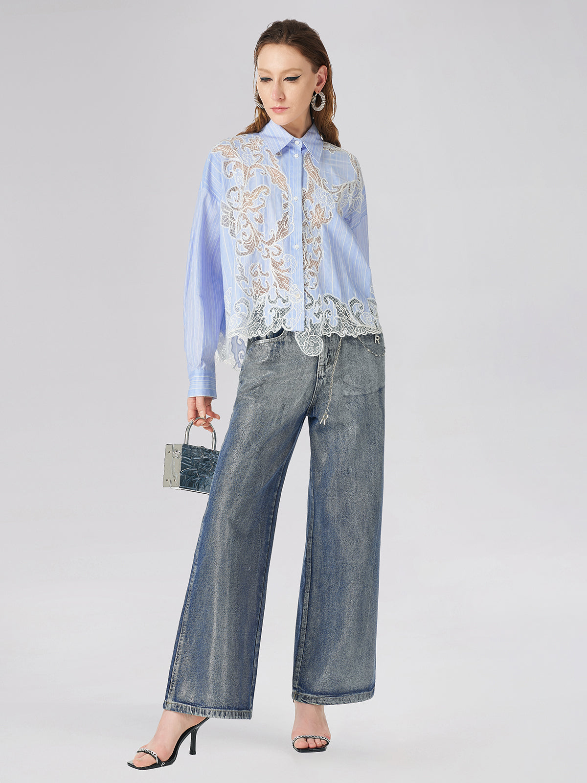 Lace Positioned Embroidered Shirt