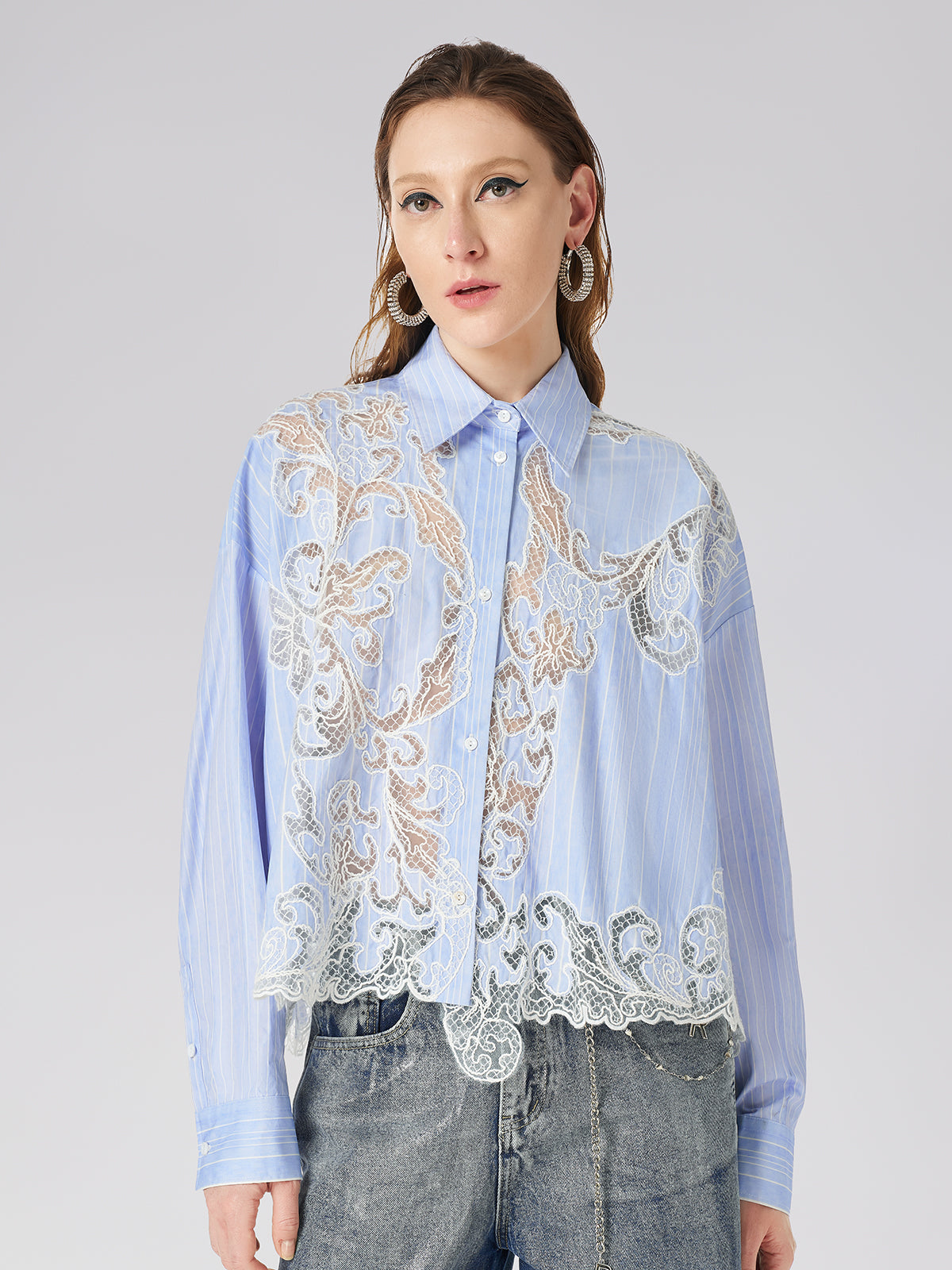 Lace Positioned Embroidered Shirt