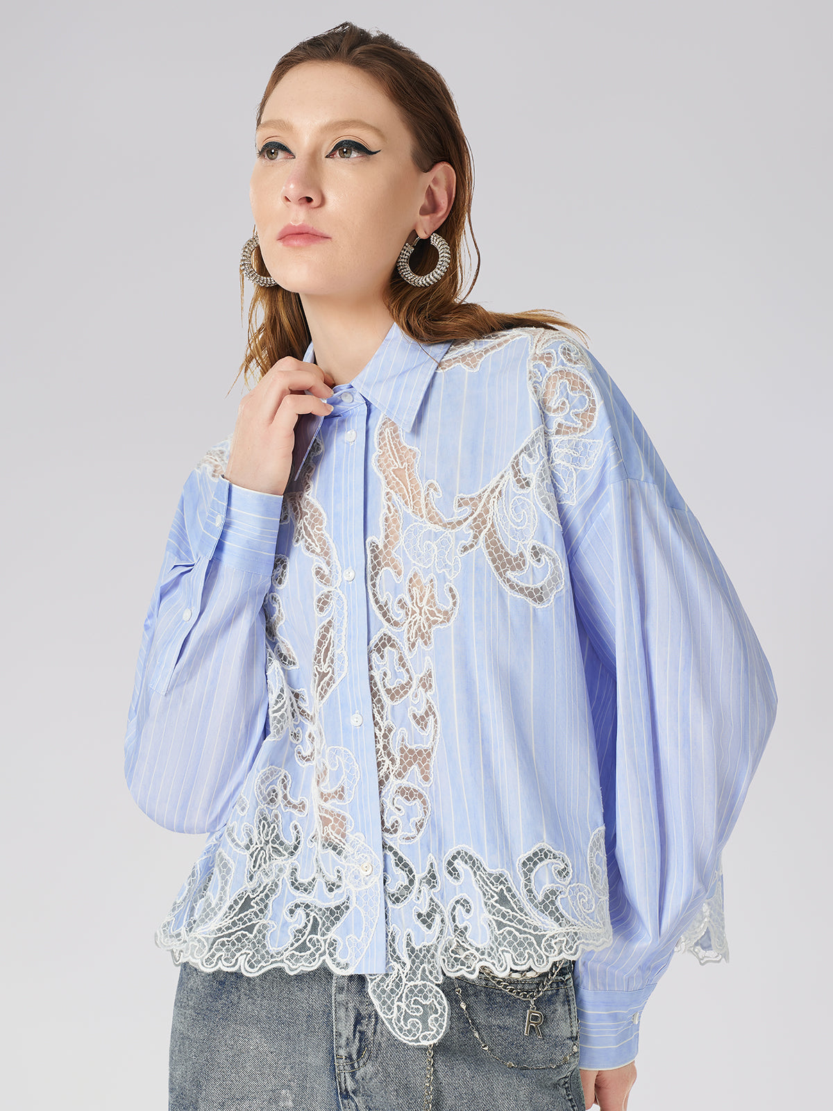 Lace Positioned Embroidered Shirt