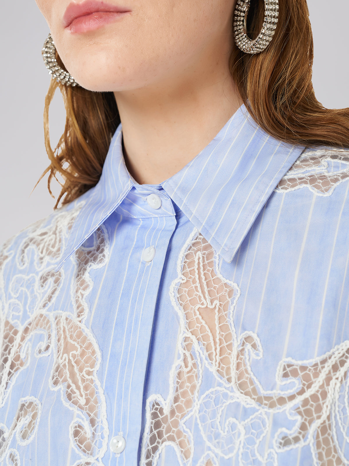 Lace Positioned Embroidered Shirt
