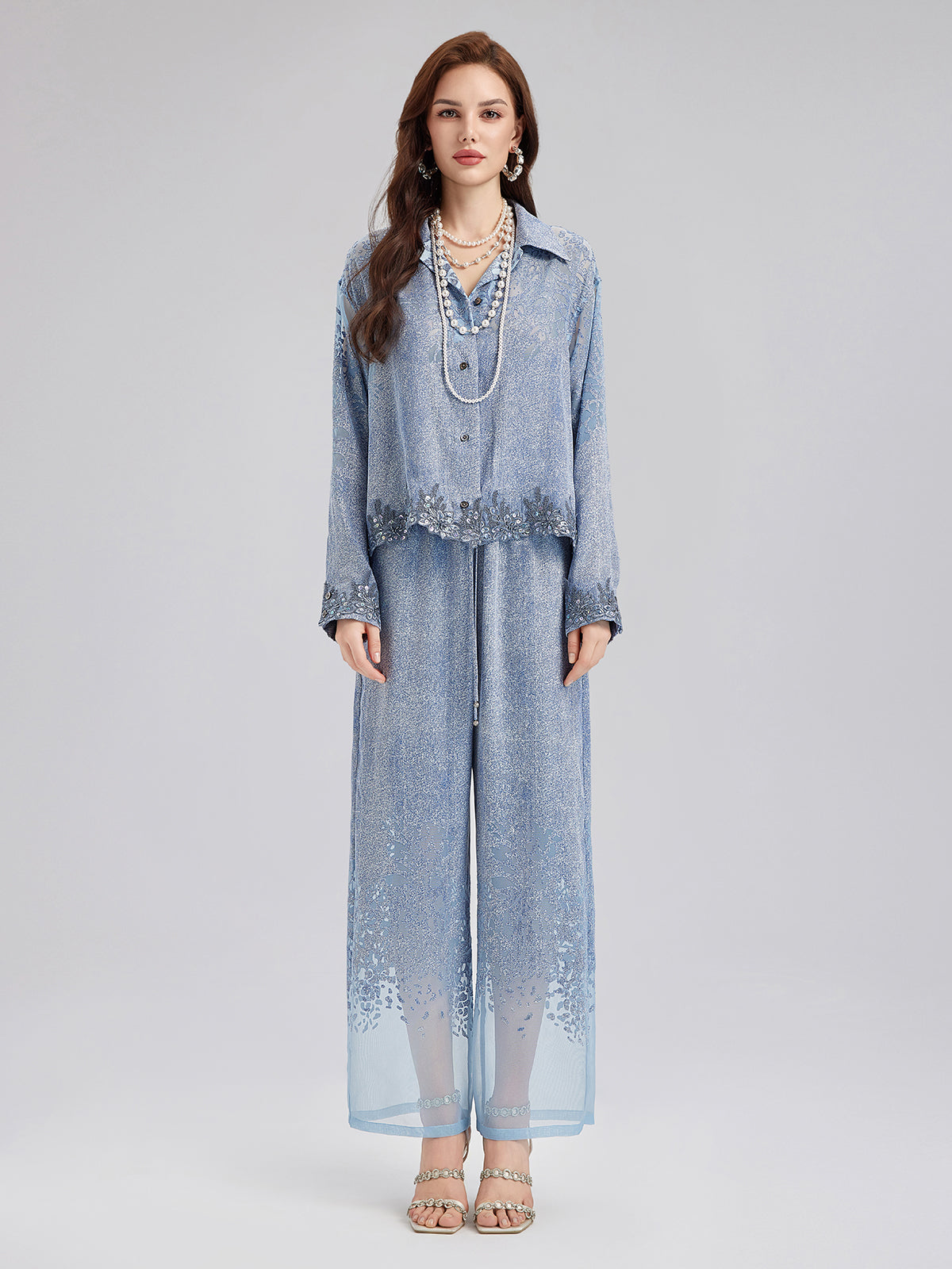 Custom Denim-Effect Gradient Lace Shirt