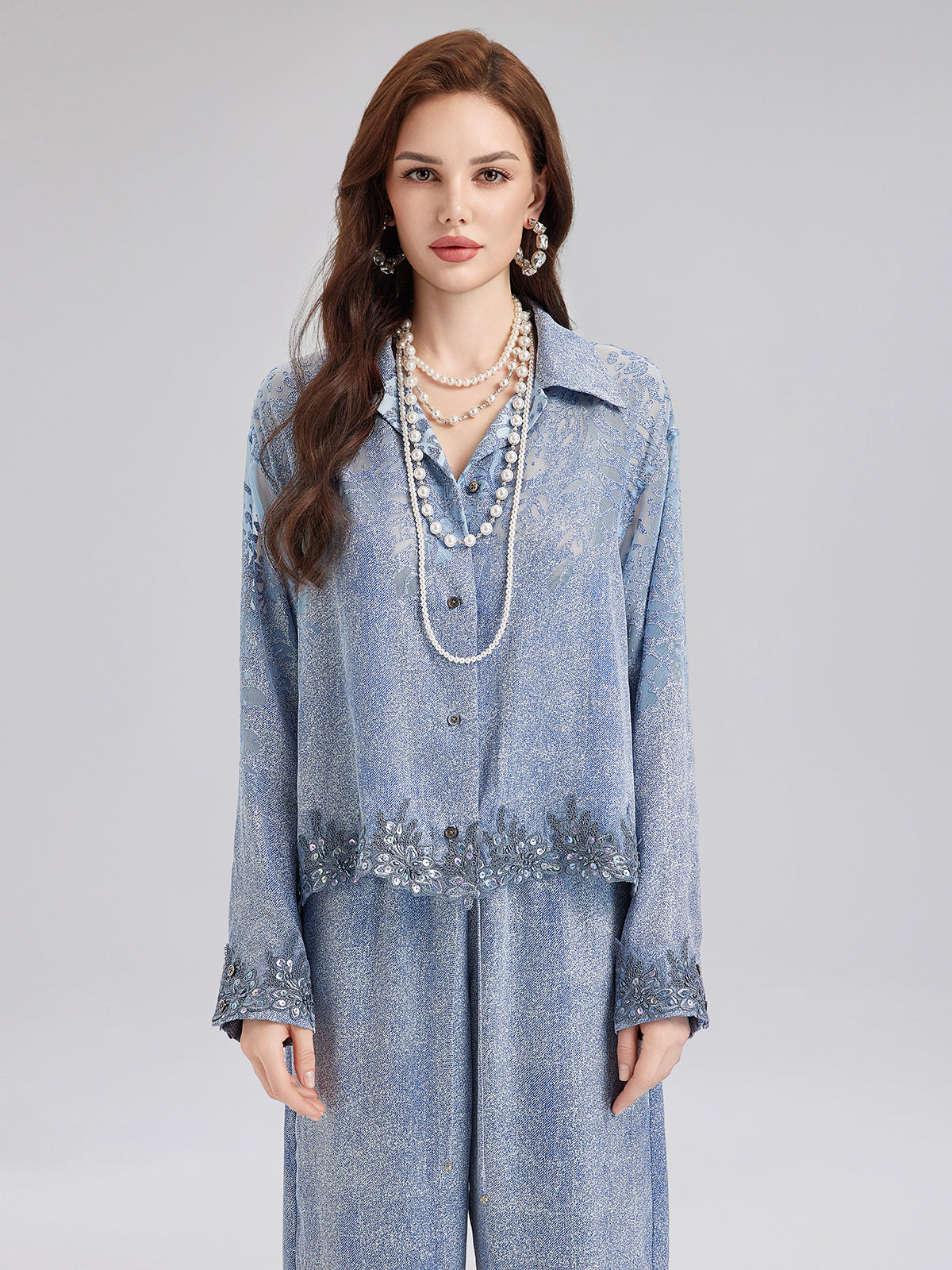 Custom Denim-Effect Gradient Lace Shirt