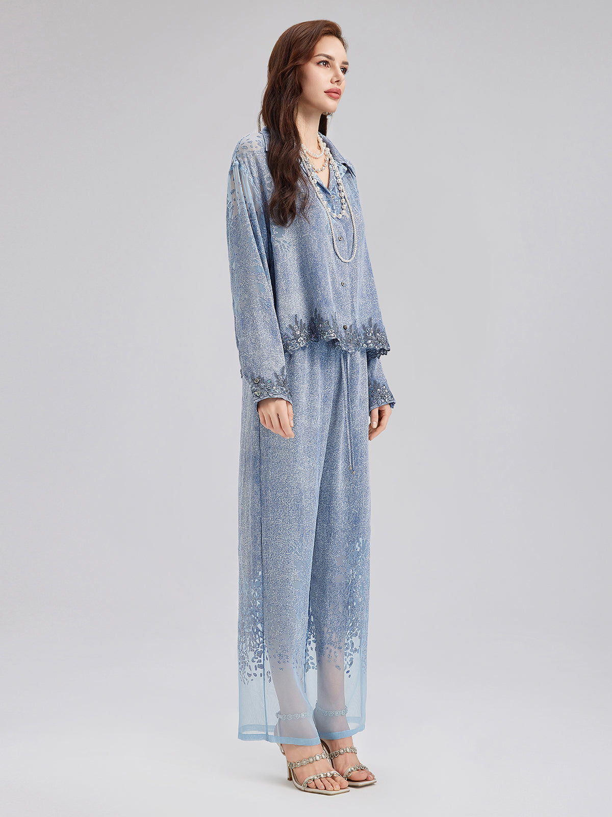 Custom Denim-Effect Gradient Lace Shirt