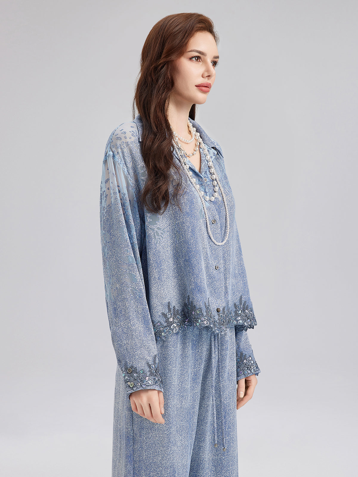 Custom Denim-Effect Gradient Lace Shirt