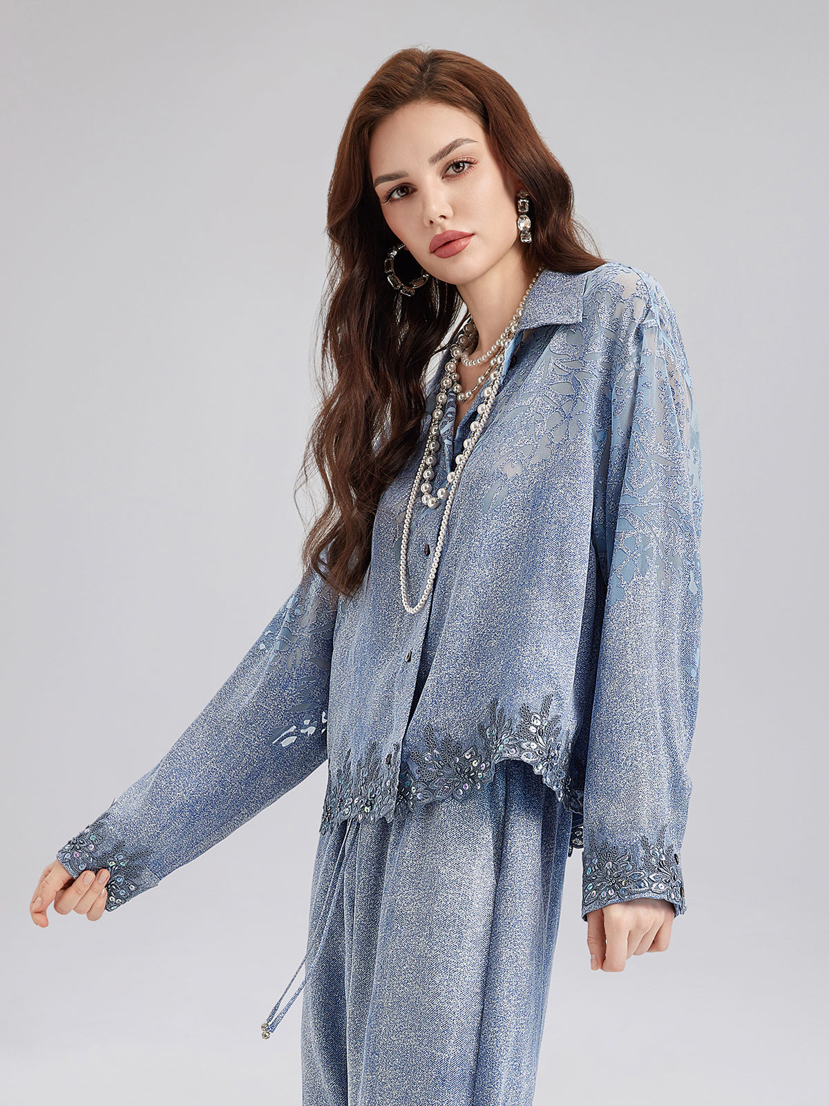 Custom Denim-Effect Gradient Lace Shirt