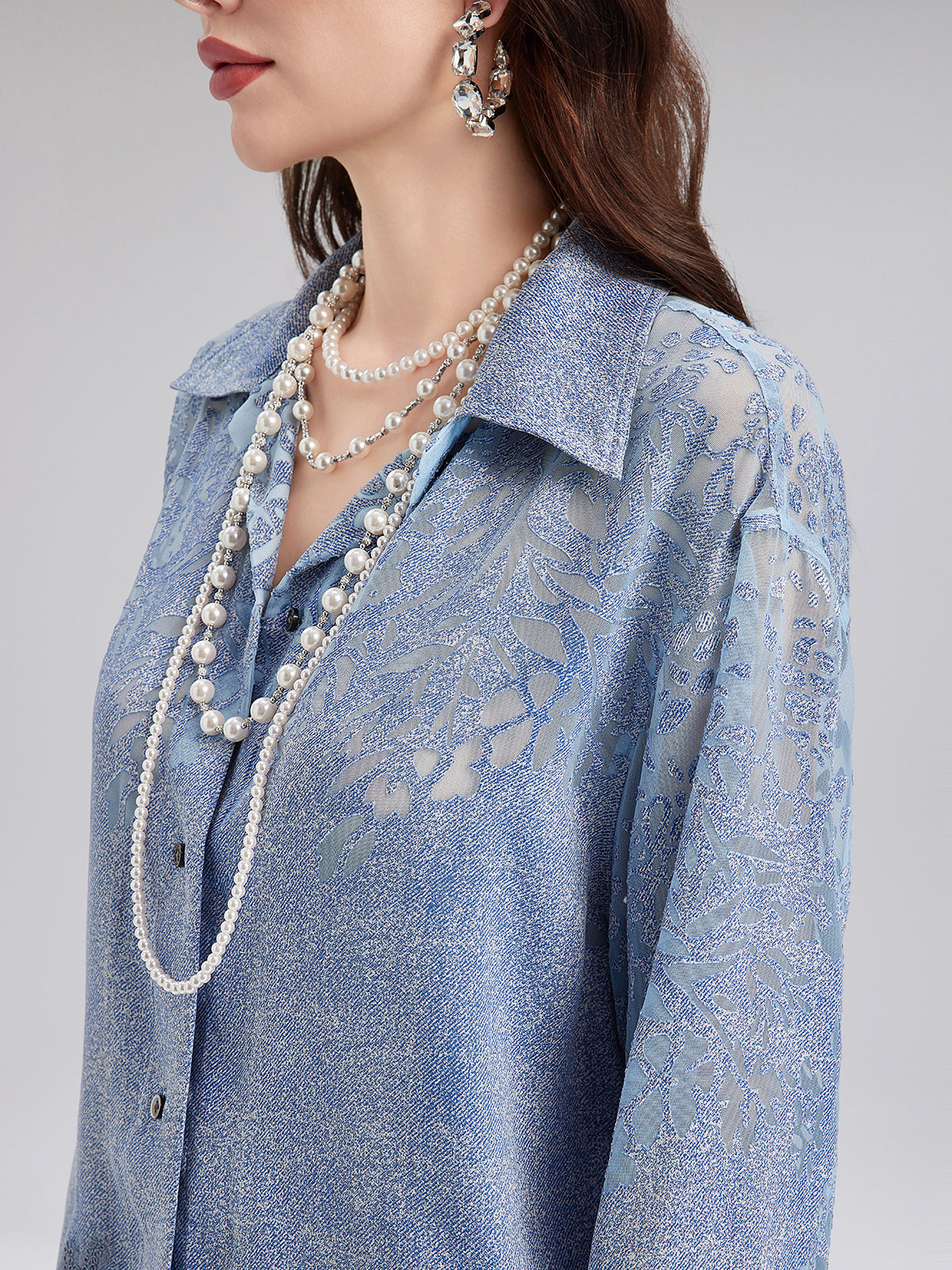 Custom Denim-Effect Gradient Lace Shirt