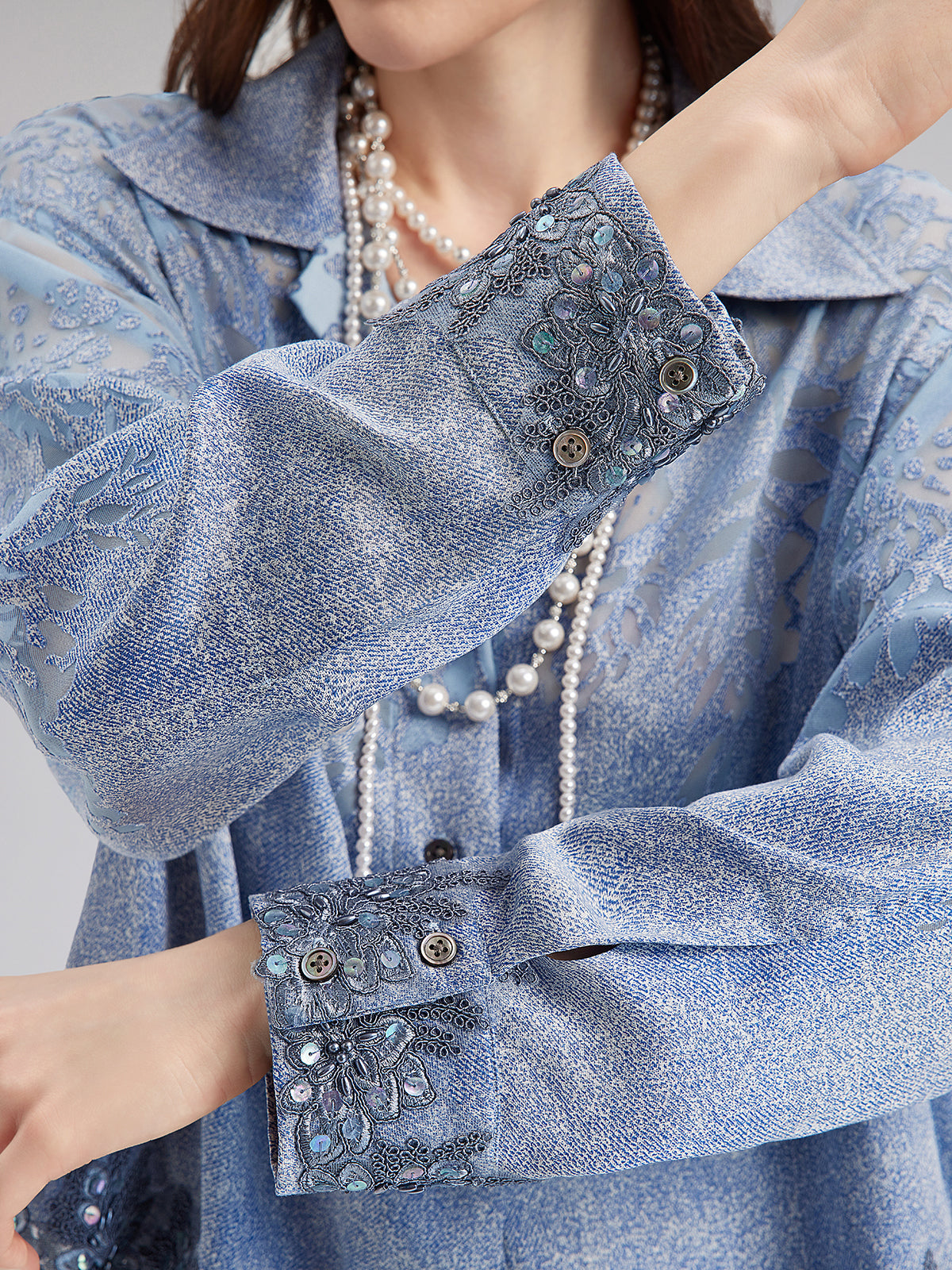 Custom Denim-Effect Gradient Lace Shirt