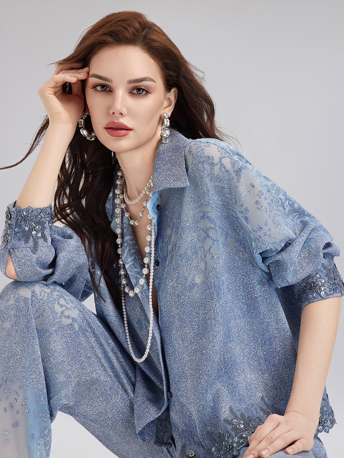 Custom Denim-Effect Gradient Lace Shirt