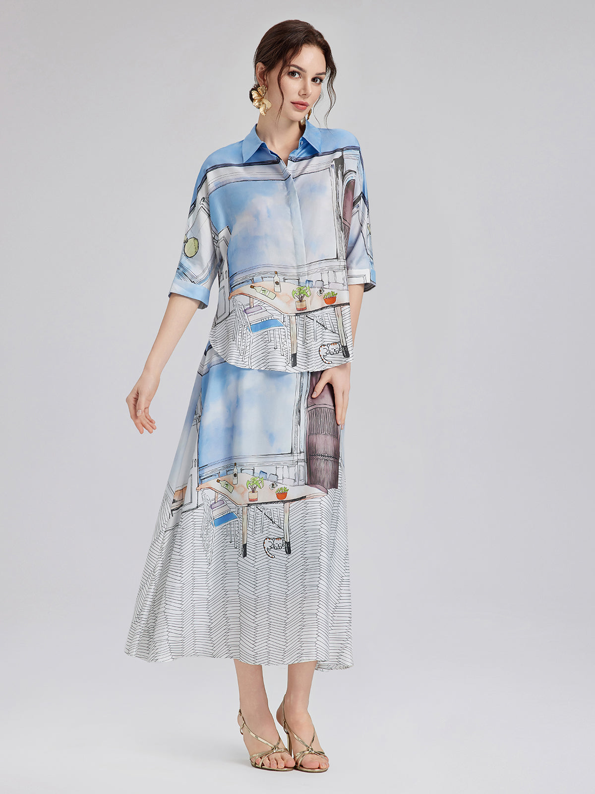 Silk Twill Printed Shirt (100% Silk)