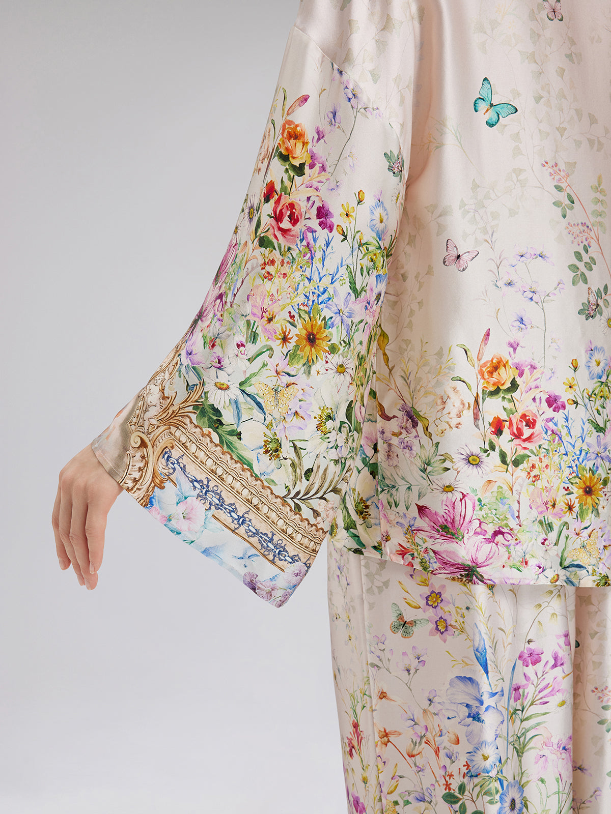 Silk Satin Floral Print Shirt (100% Silk)