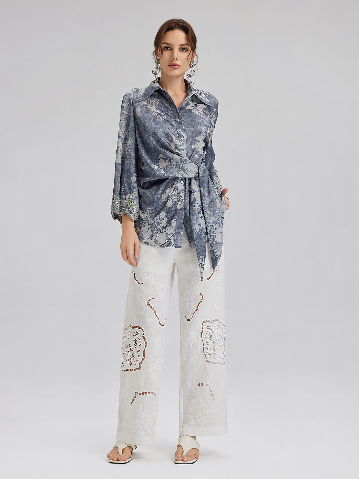 Burnout Floral Tie-Front Shirt