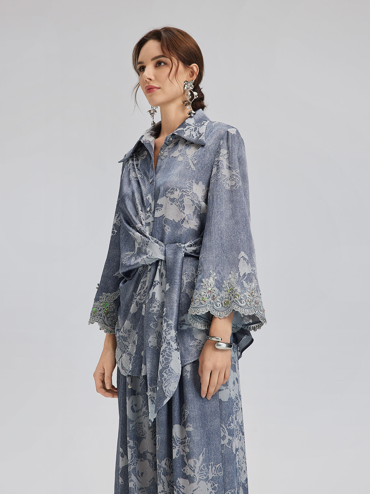 Burnout Floral Tie-Front Shirt