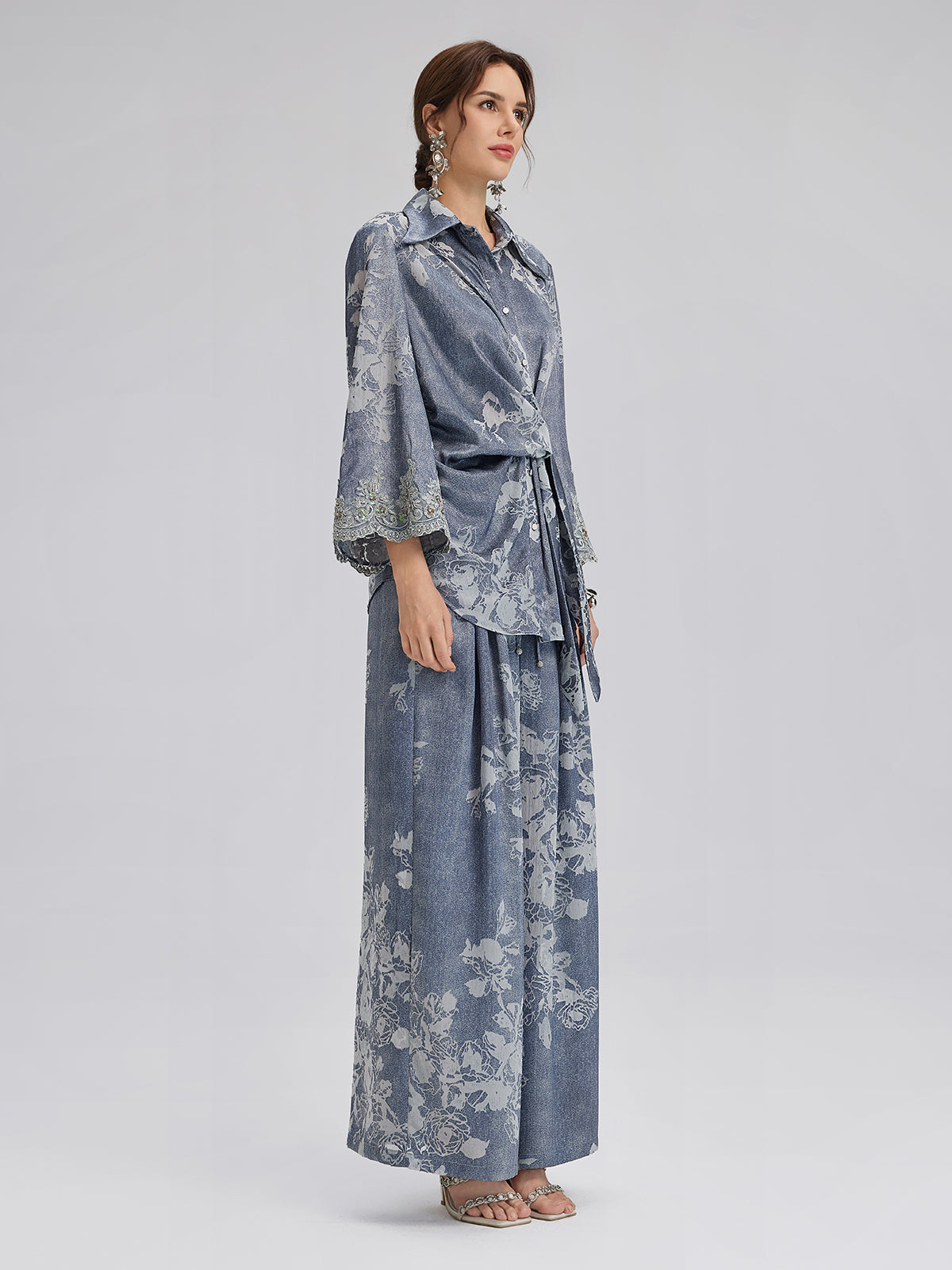 Burnout Floral Tie-Front Shirt