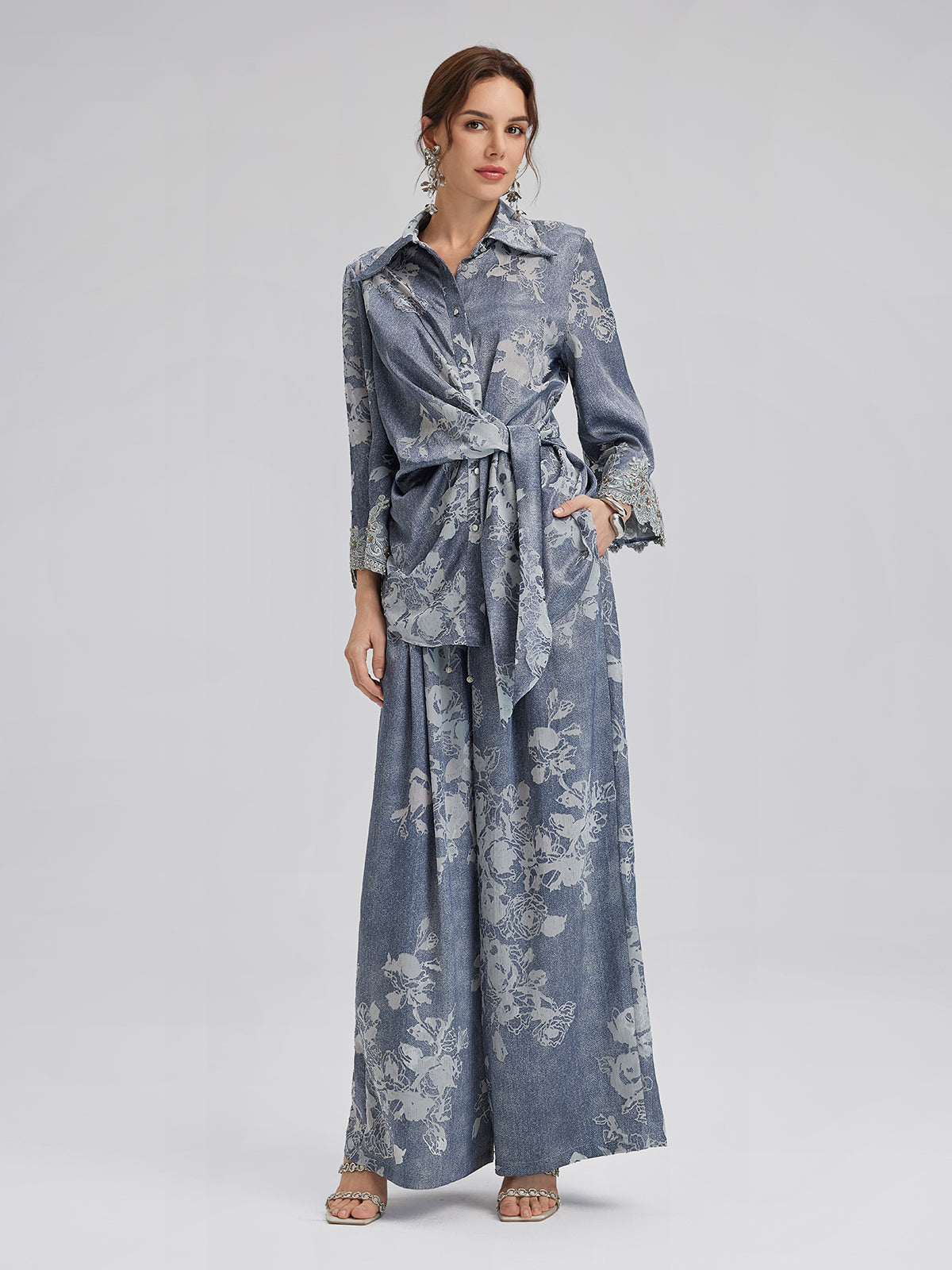 Burnout Floral Tie-Front Shirt