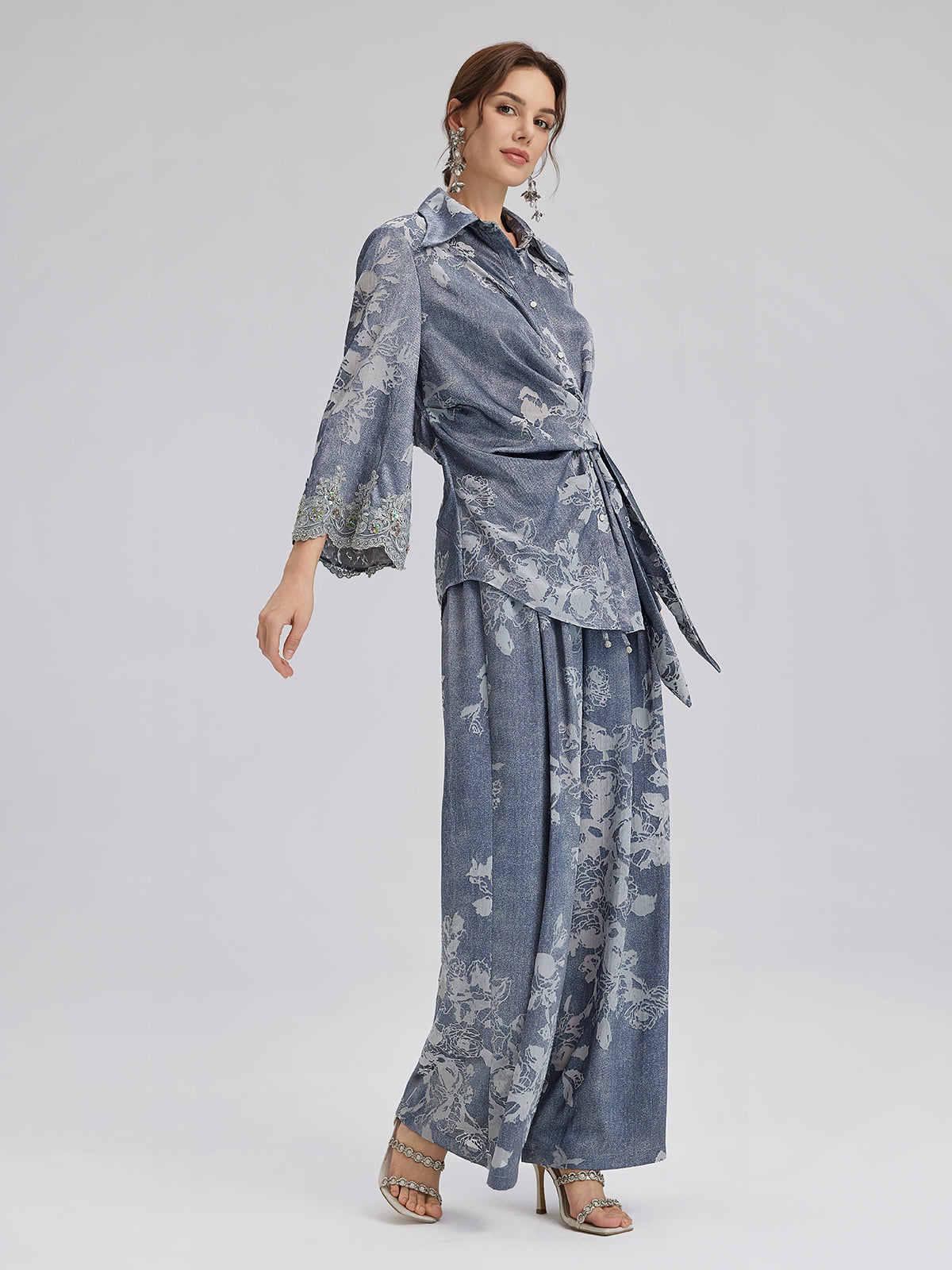 Burnout Floral Tie-Front Shirt