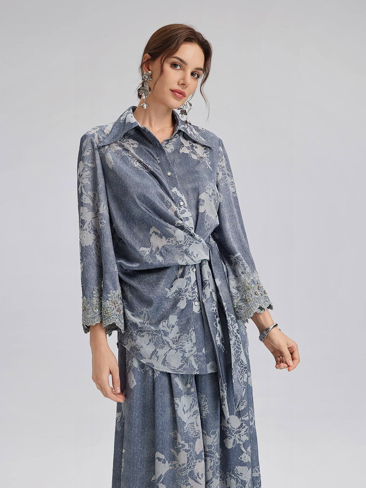 Burnout Floral Tie-Front Shirt
