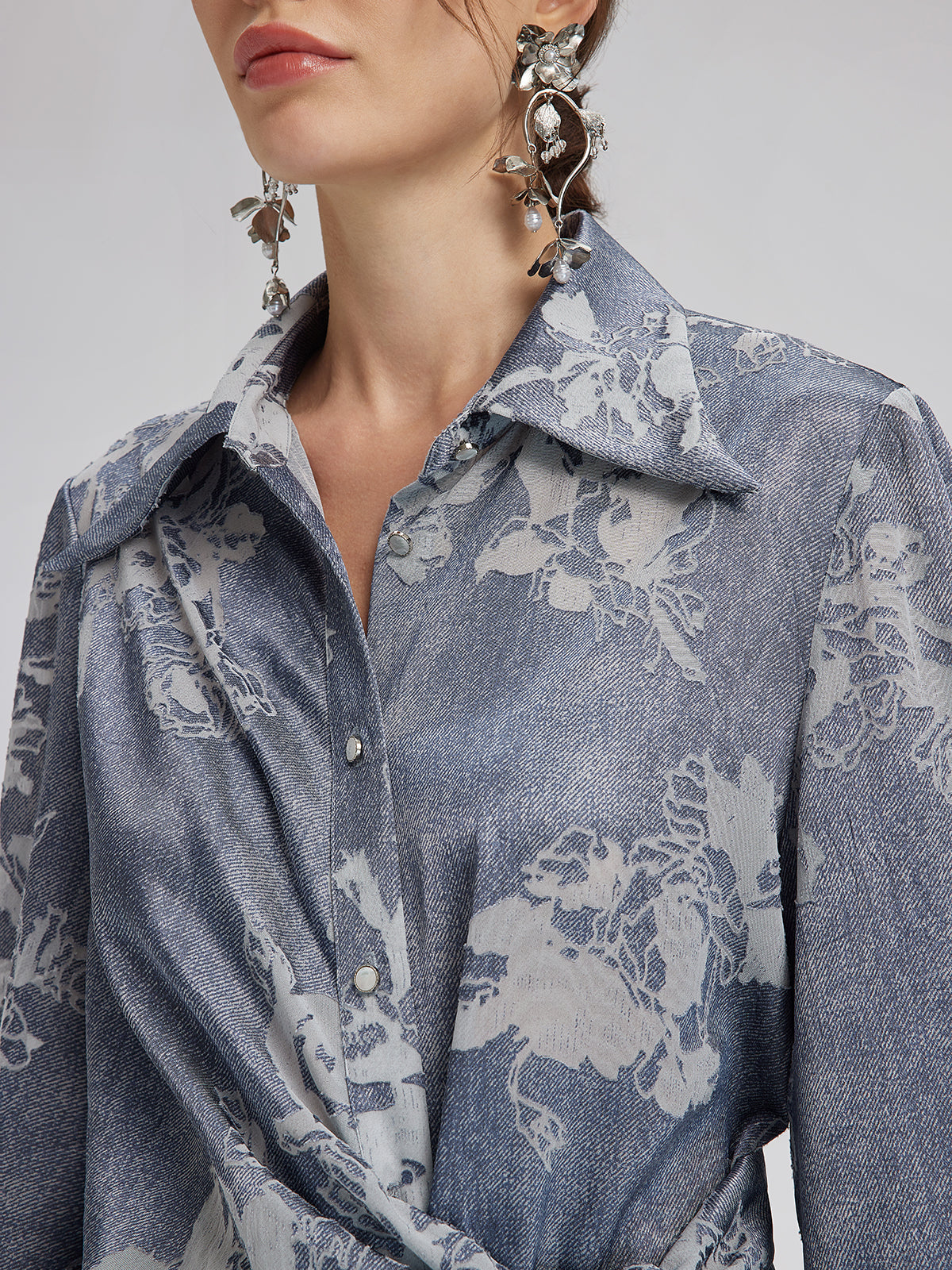 Burnout Floral Tie-Front Shirt