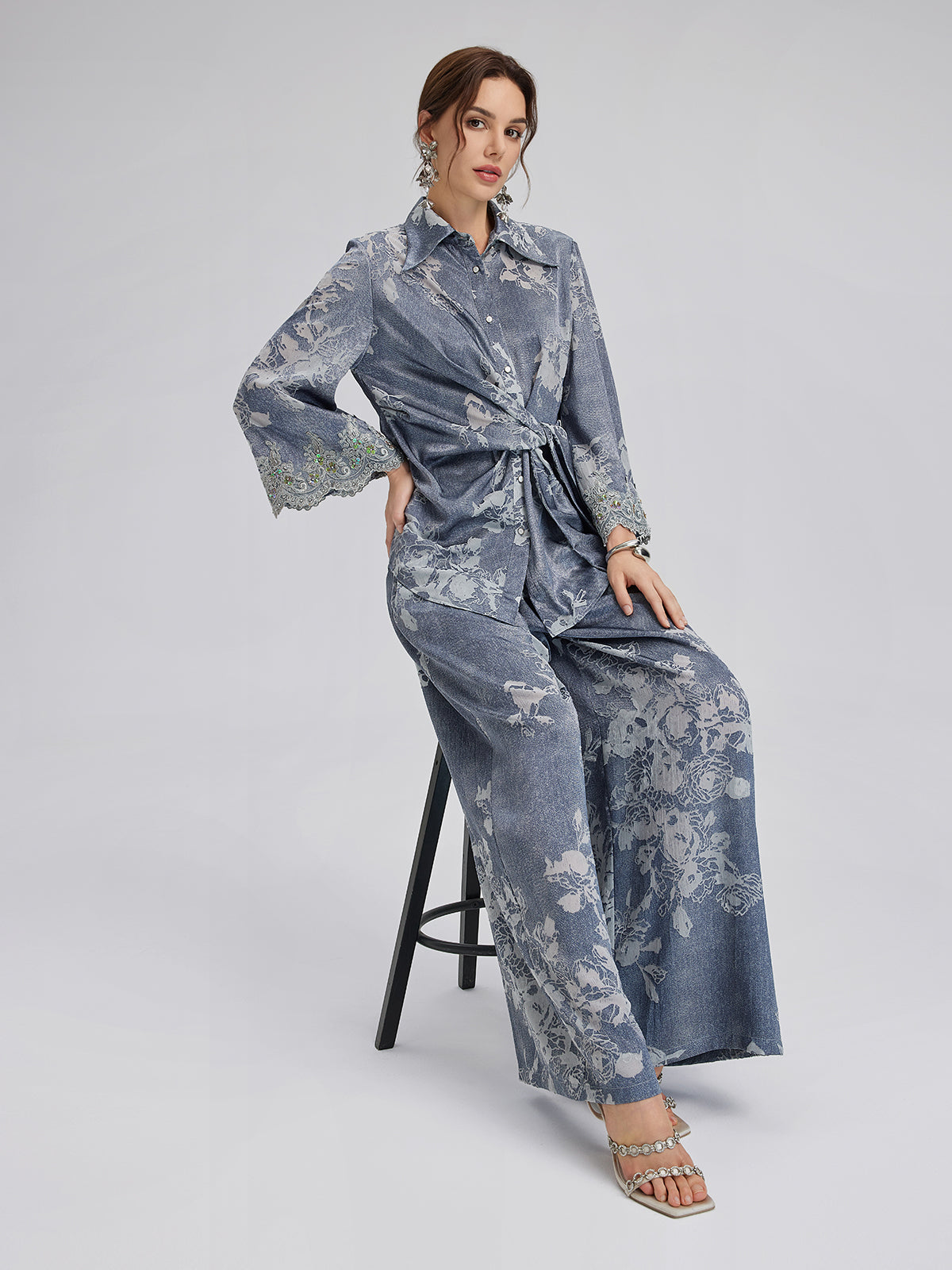 Burnout Floral Tie-Front Shirt