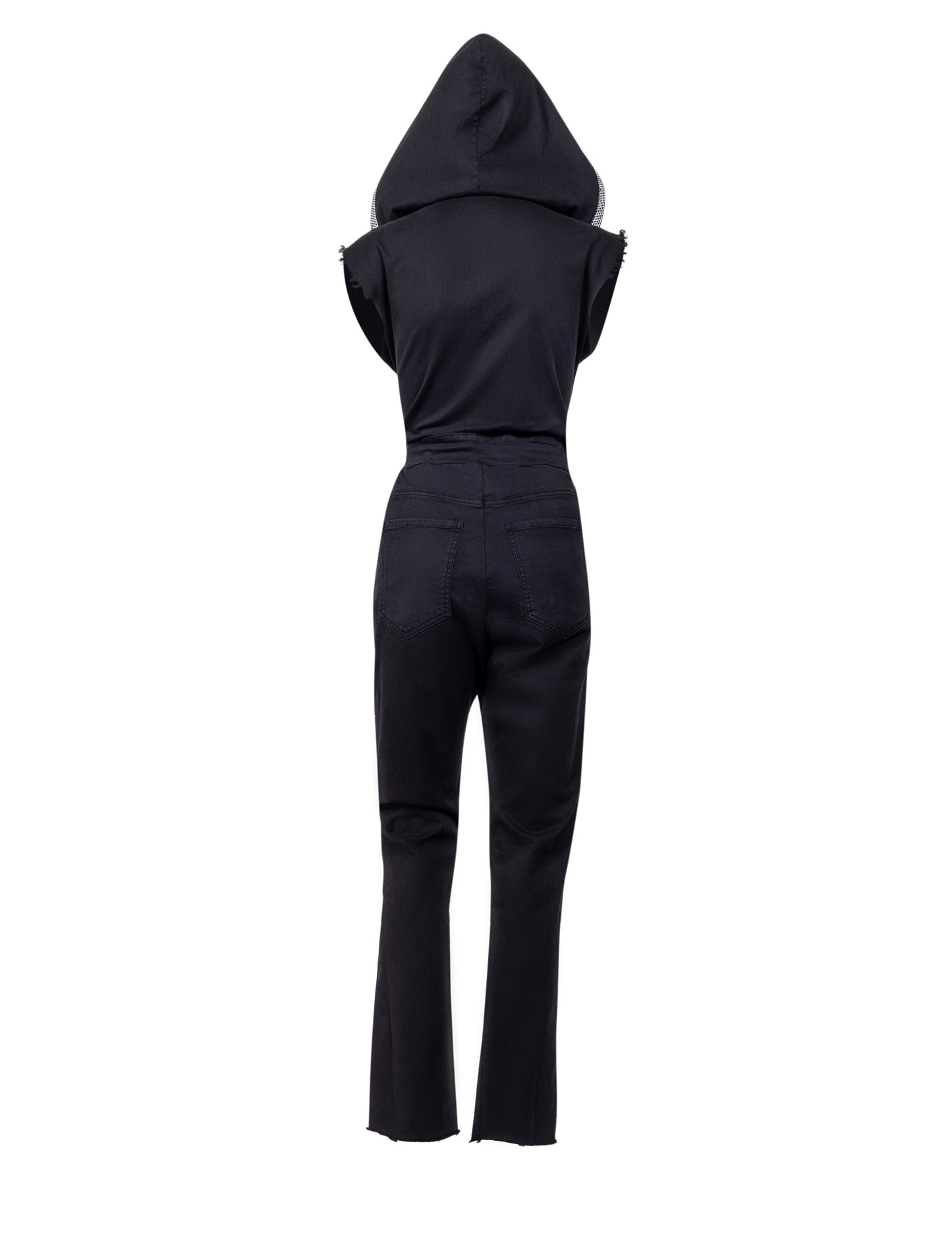 The Carly Hooded Denim Jumpsuit in Black