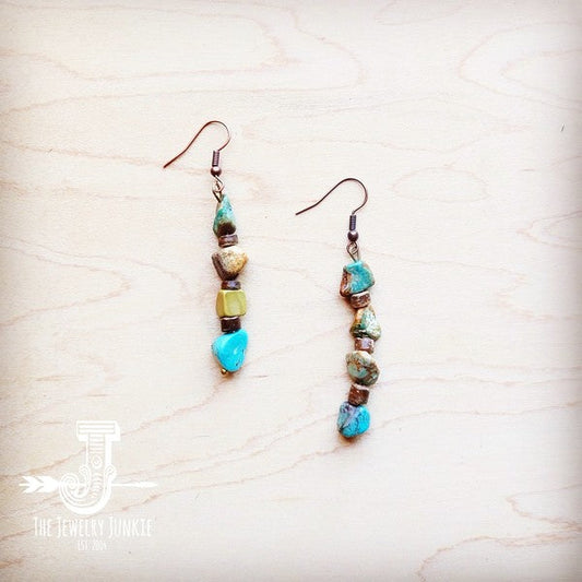 Genuine HuBei Turquoise & Wood Drop Earrings