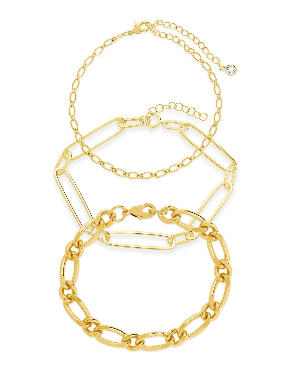 Sterling Silver Stacked Chain Bracelet Set of 3