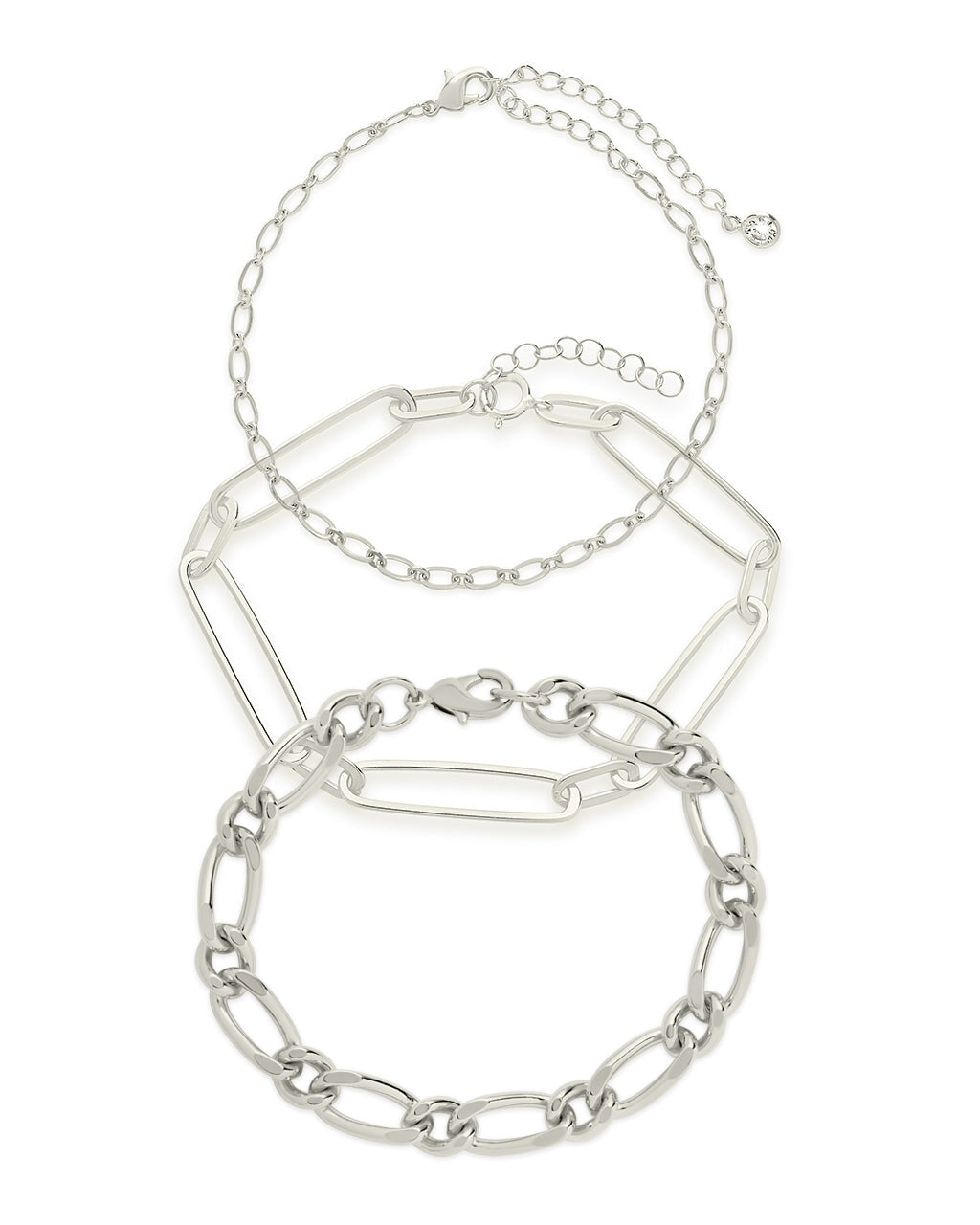 Sterling Silver Stacked Chain Bracelet Set of 3