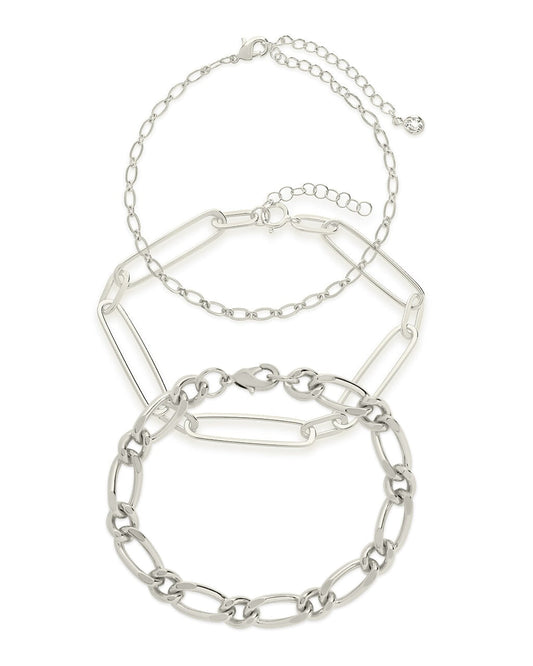 Sterling Silver Stacked Chain Bracelet Set of 3