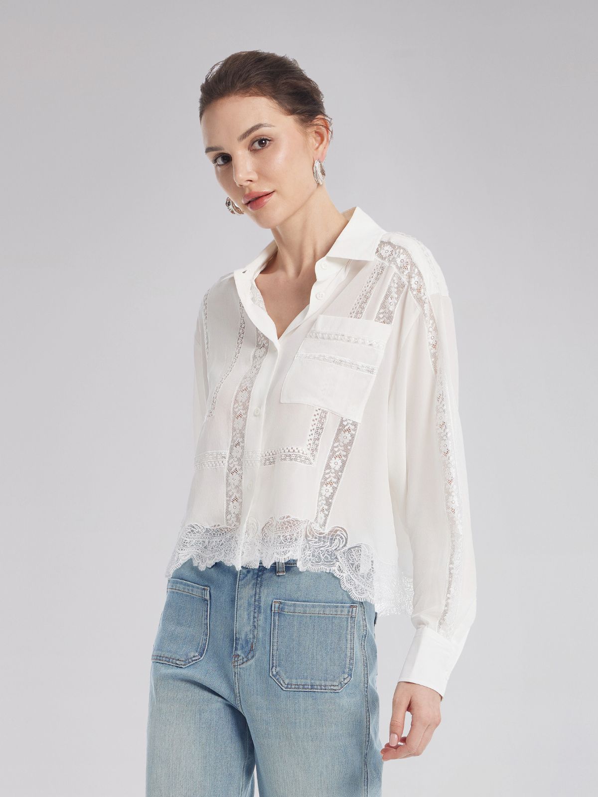 Lace Mesh Patchwork Blouse