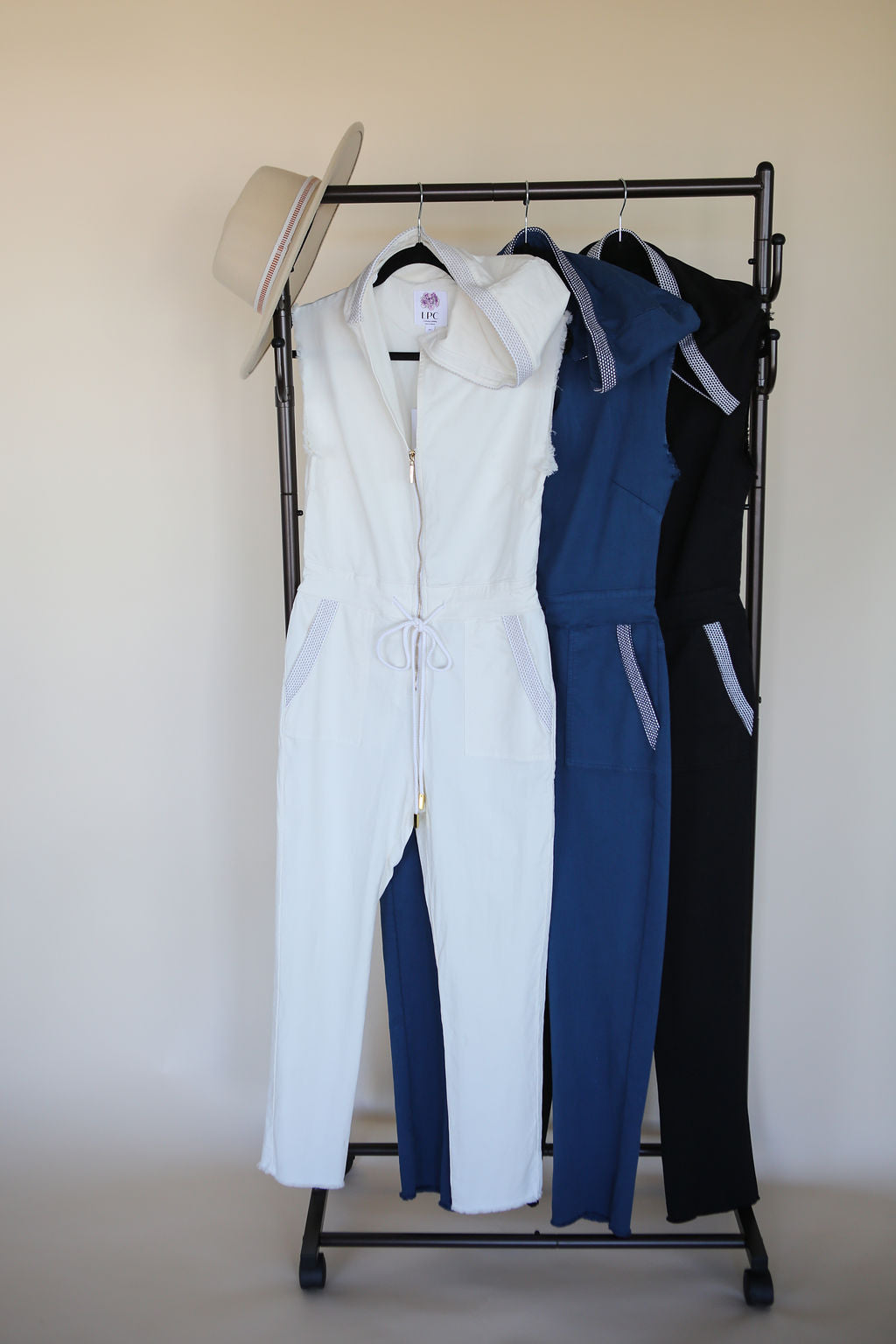 The Carly Hooded Denim Jumpsuit in White