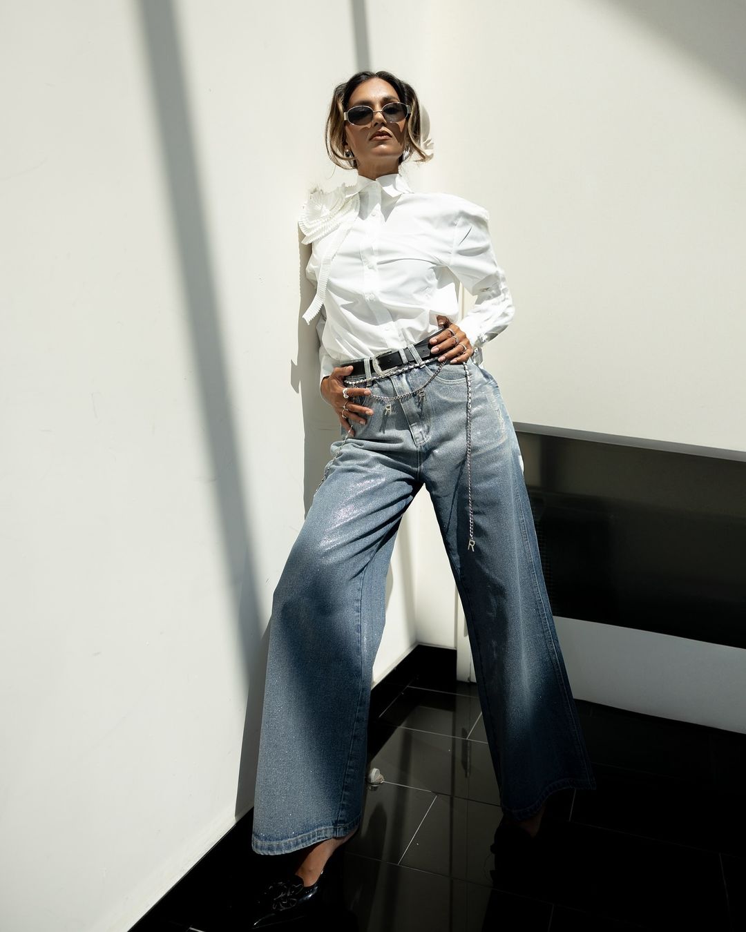 Three-dimensional Pleated Floral Cotton Shirt