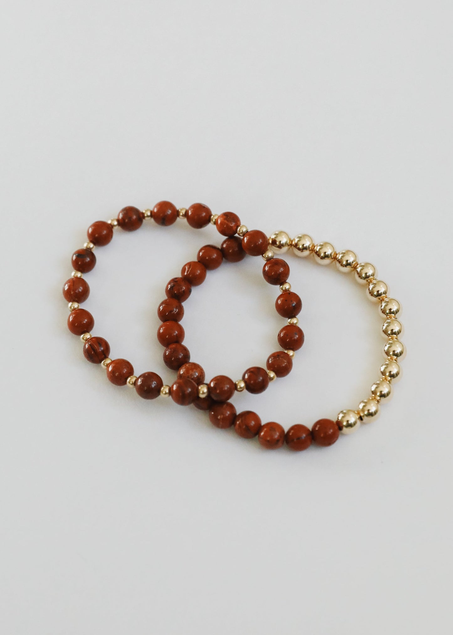 Red Jasper : 14k Gold Filled Sun + Moon || Stretch Bracelets
