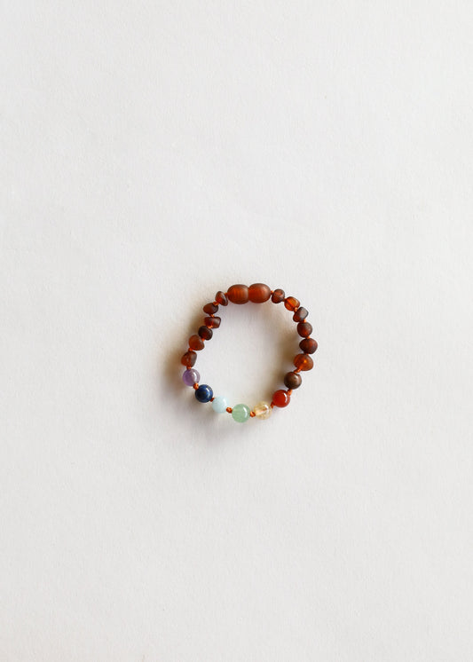 Raw Cognac Baltic Amber + CHAKRA Crystals || Anklet or Bracelet