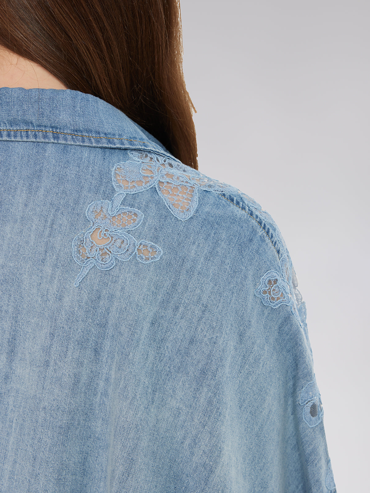 Floral Lace Panel Denim Shirt