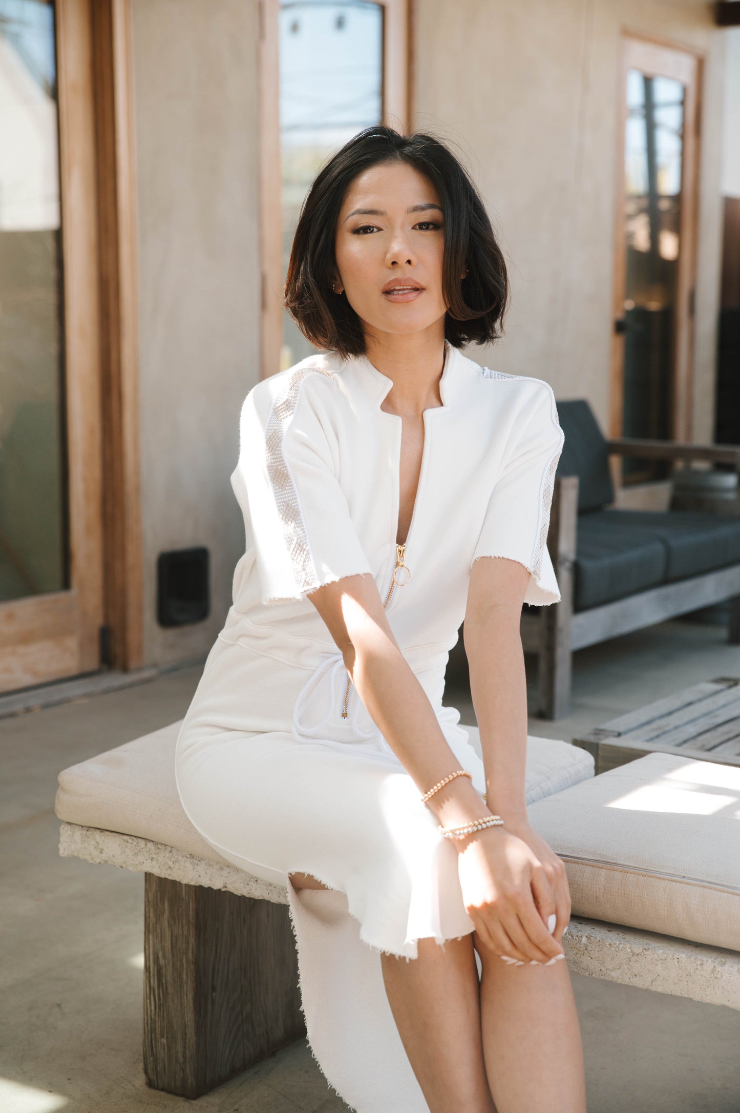 The Chelsea Stretch Terry Dress in White