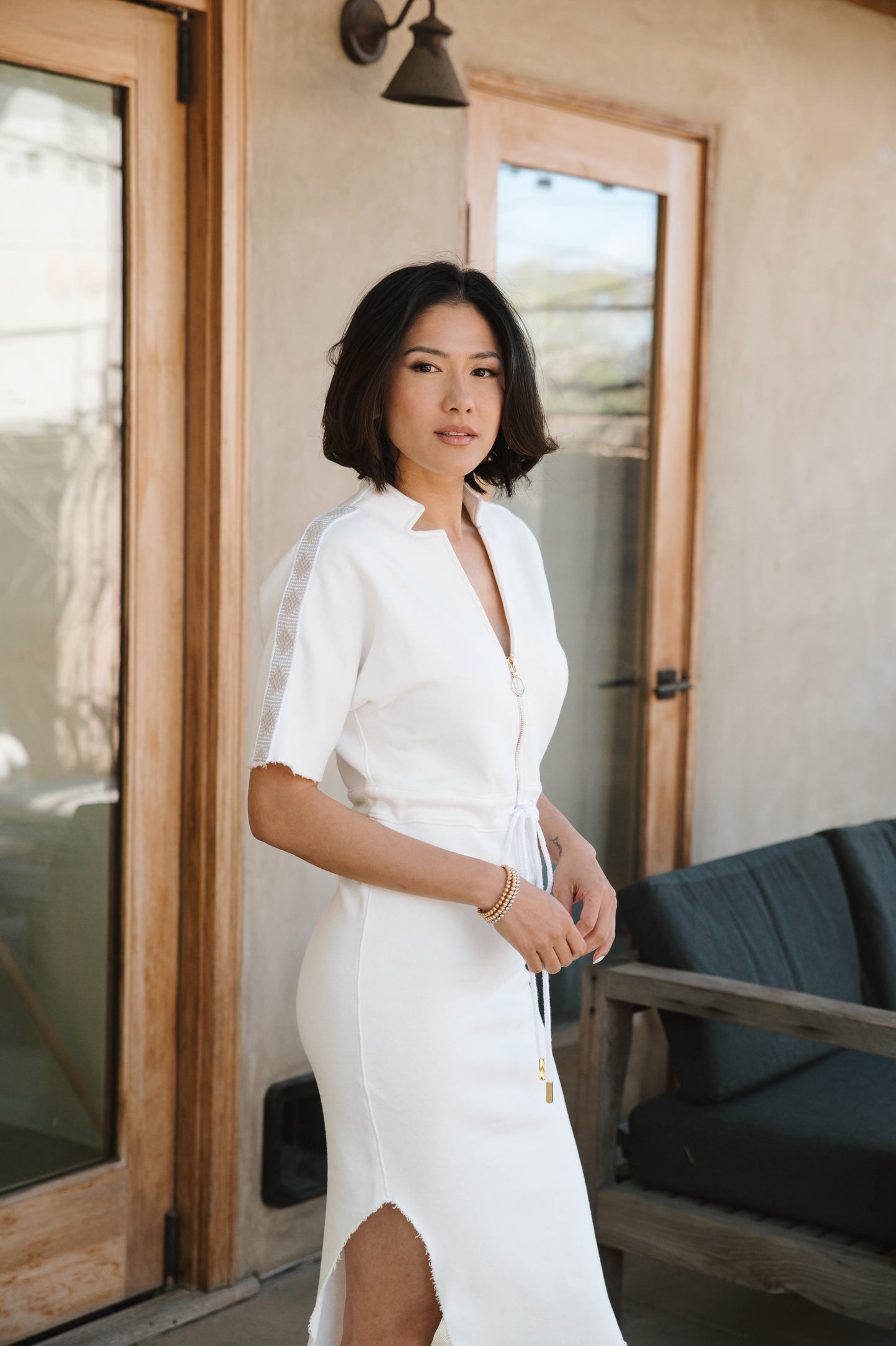 The Chelsea Stretch Terry Dress in White
