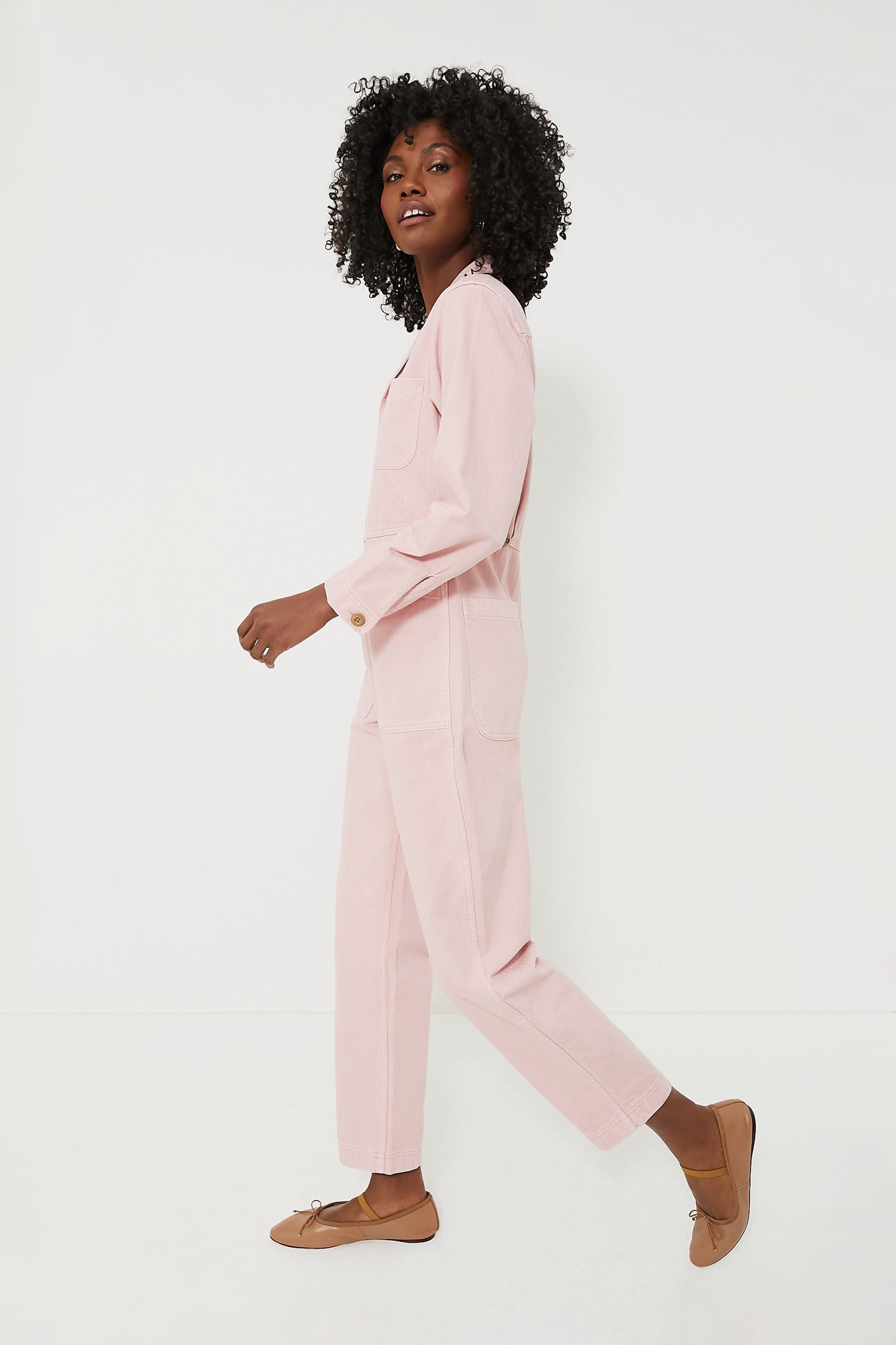 Blush Pink Herringbone Standard Zip Jumpsuit