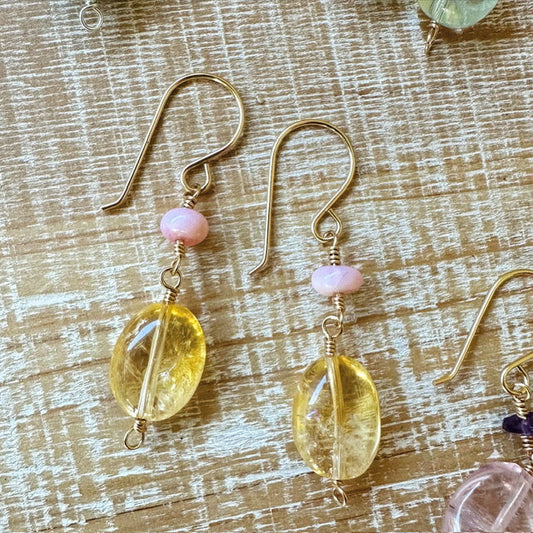 Citrine Pink Opal Dangle Earrings