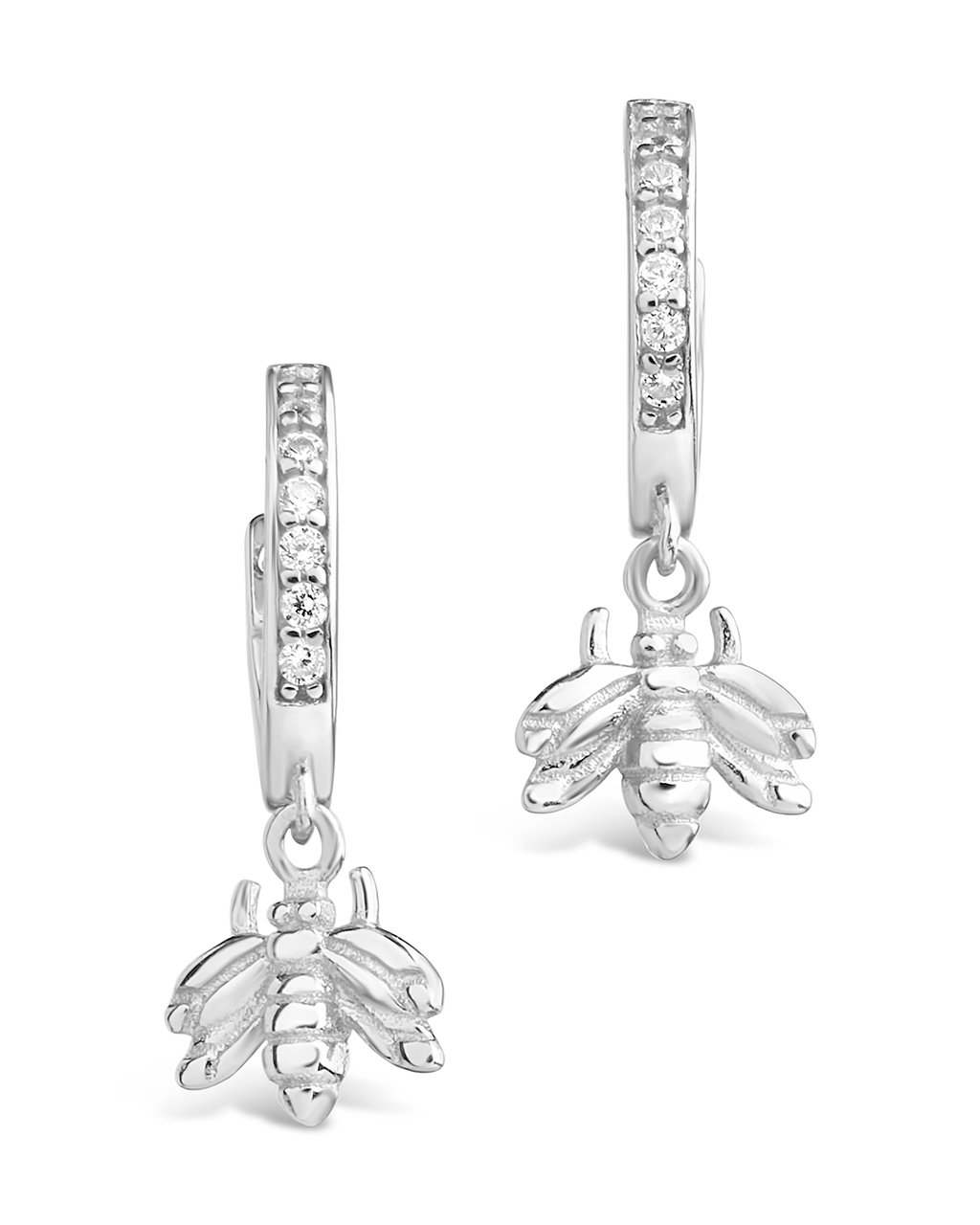 Sterling Silver CZ Bee Micro Hoops