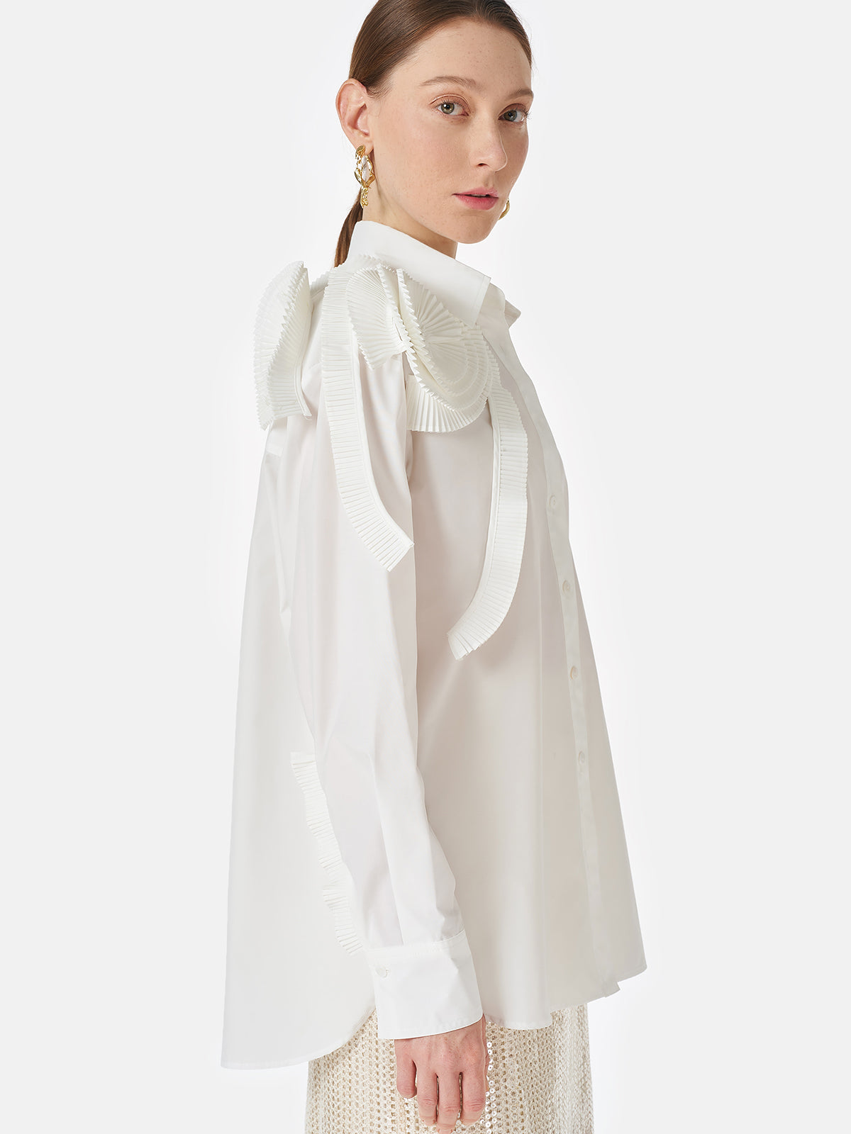 Three-dimensional Pleated Floral Cotton Shirt